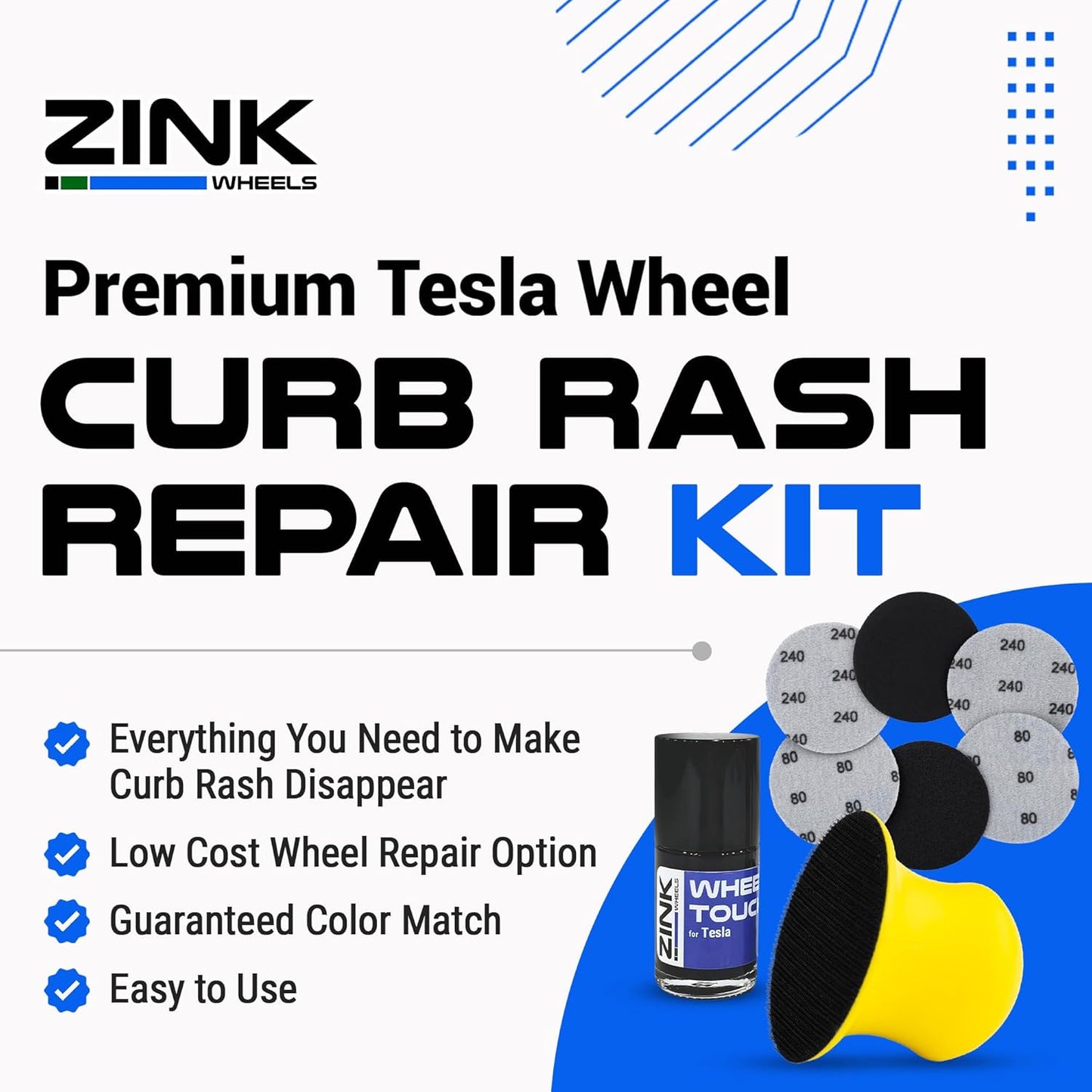 Premium Tesla Wheel Curb Rash Repair Kit for Model 3 18-inch Grey Photon Rims - DIY Kit with Color-matched Touch Up Paint - Made in USA