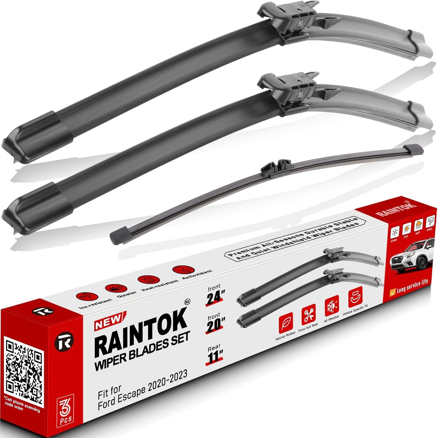 Windshield Wiper Blades Replacement for Ford Escape 2020 2021 2022 2023 Original Factory Quality Front Rear Wipers Blade Set for My Car - 24" 20" 11" (Pack of 3)