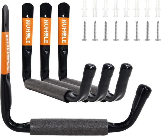 HUHOLE Ladder Hooks for Garage Wall, Wall Mount Ladder Brackets with 9.8" Jumbo Arm, Utility Hooks for Bike, Folding Chair, Bulk Items