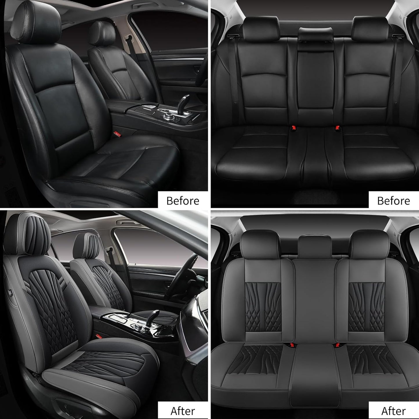 Leather Car Seat Covers,Car Seat Protector Waterproof,Seat Covers Full Set, Car Seat Protectors 5 Seats,Automotive Seat Covers Fit Most Cars Grey&Black