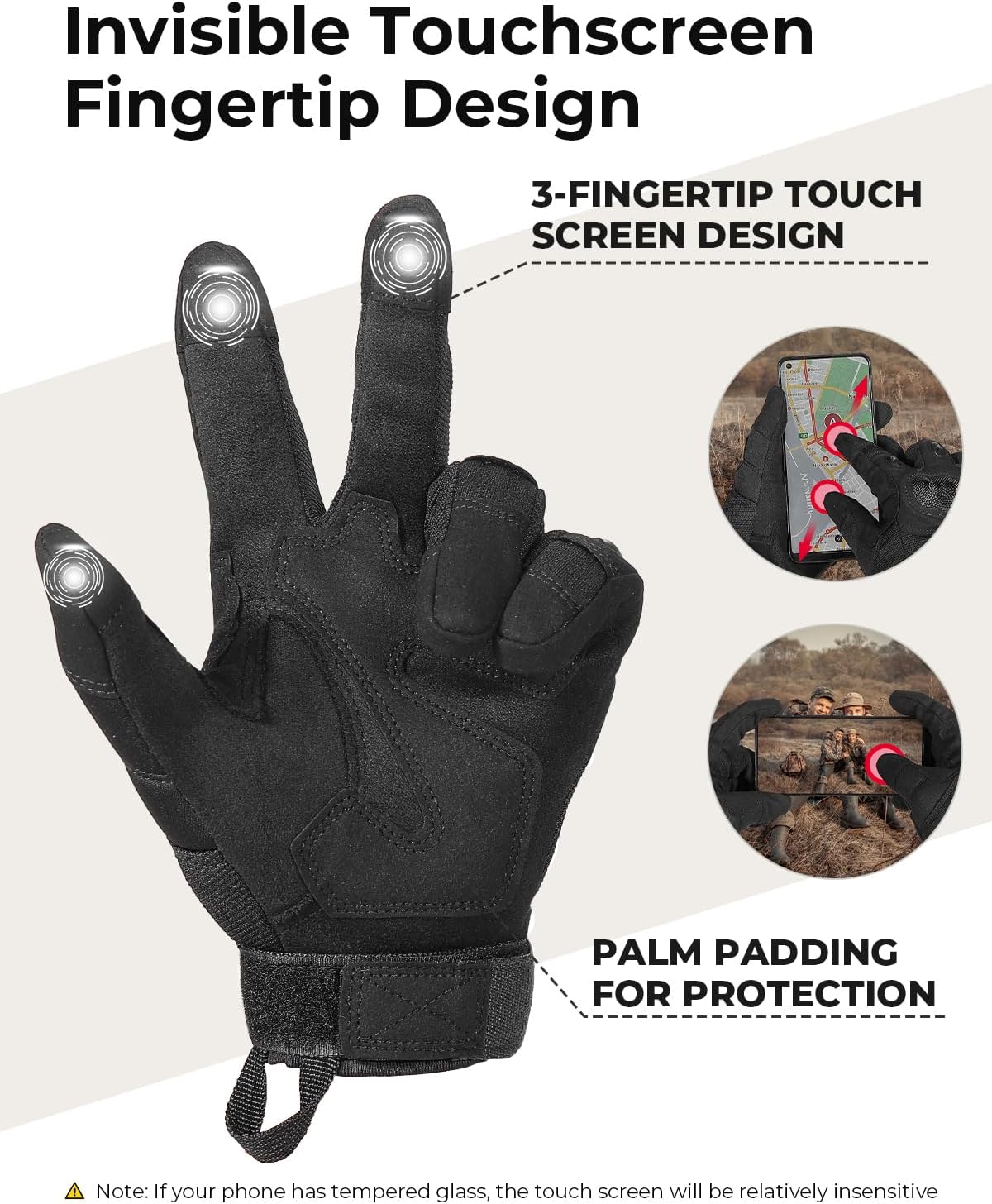 KEMIMOTO Tactical Gloves for Men, Touchscreen Motorcycle Gloves with Hard Shell & Palm Padding for Sports Motorcycle Cycling Tactical Airsoft Paintball Hunting Hiking Camping Climbing