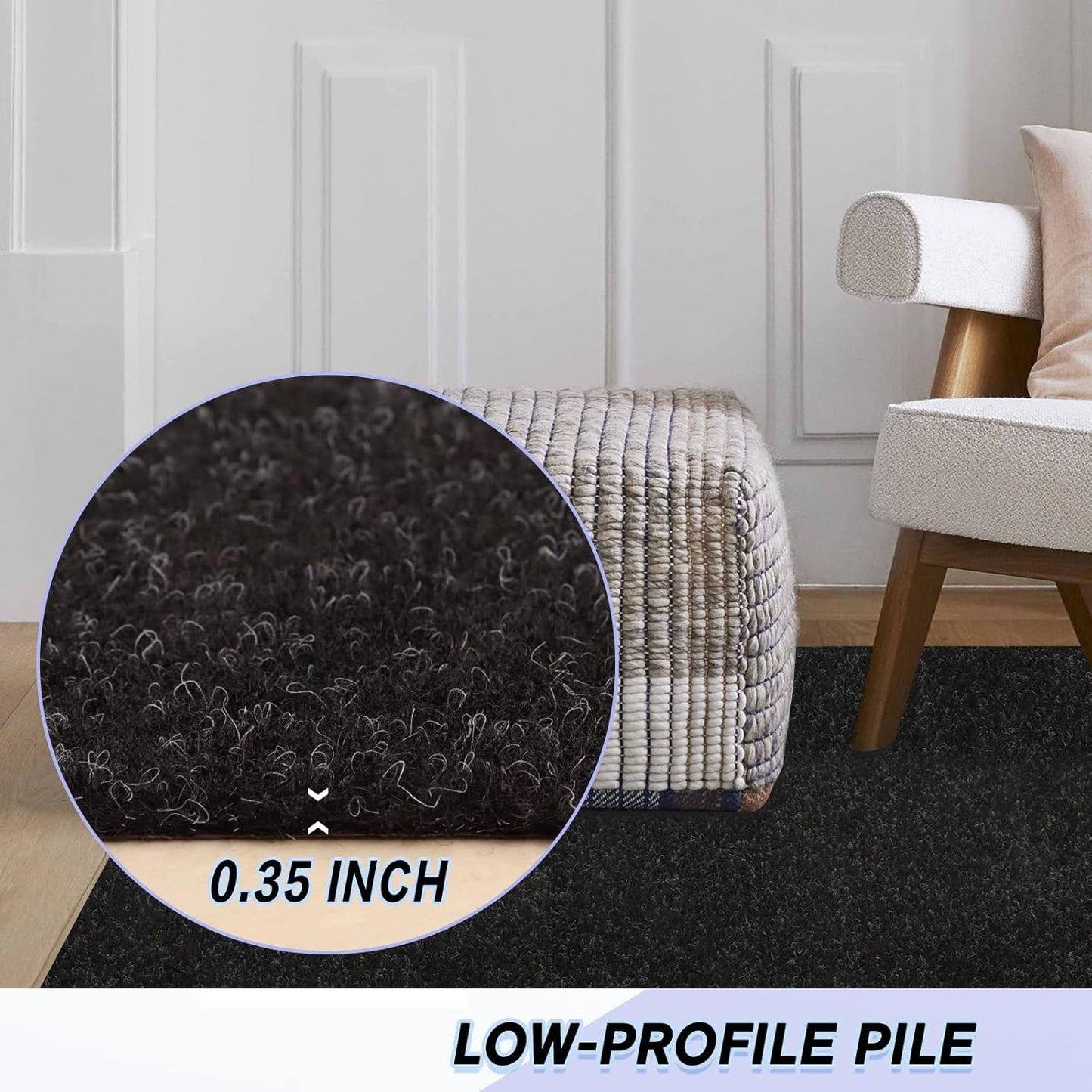 Custom Size Backed Non-Slip Area Rugs Runner, Easy Clean, Waterproof Runner Rugs for Hallway Entryway, Kitchen, Laundry, 4FT x 71FT, Black