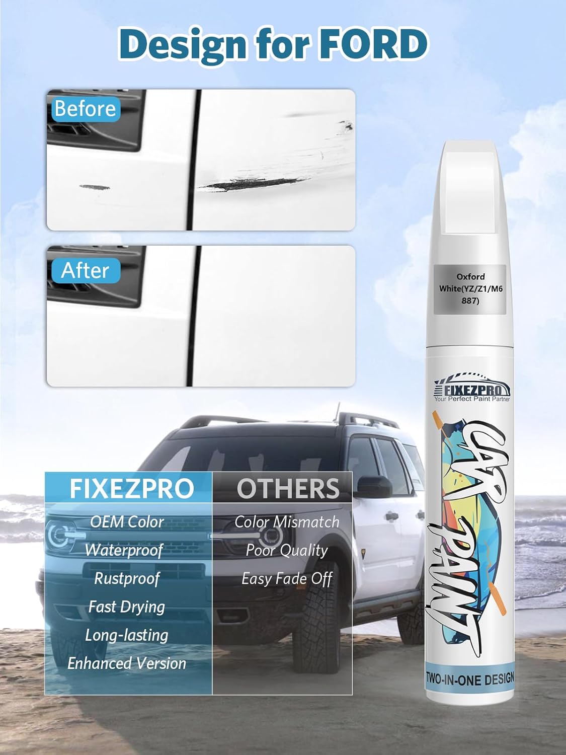 Black Ebony(UA/UD/M6373/M6877) Touch Up Paint for Ford, Car Paint Scratch Repair Remover Pen Color Exact Match, Quick and Easy Fix Automotive Chips and Nicks Scuff