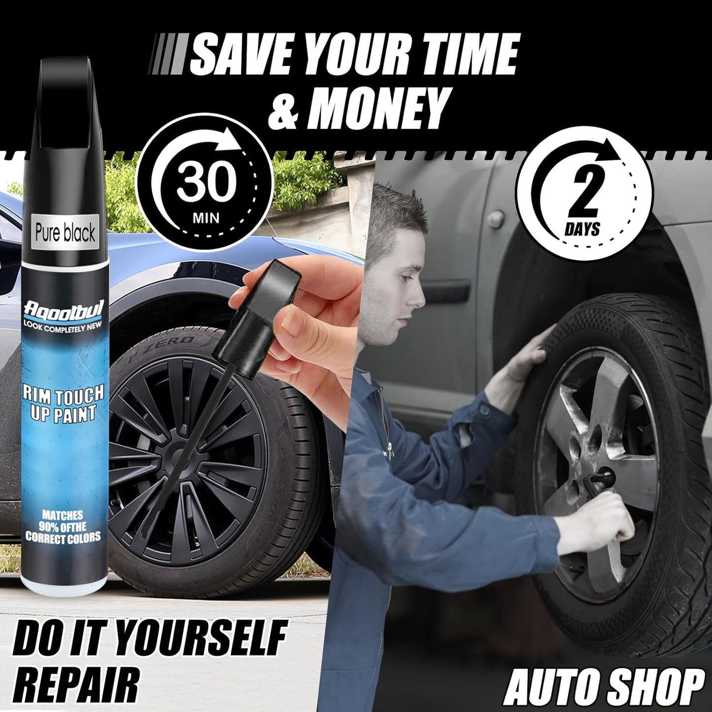 Silver Rim Touch Up Paint - Car Wheel Repair Kit Curb Rash, Gloss or Matte Black Rim Touch Up Paint, Quick And Easy Wheel Scratch Repair Kit, Wheel Repair Kit Curb Rash (Silver)