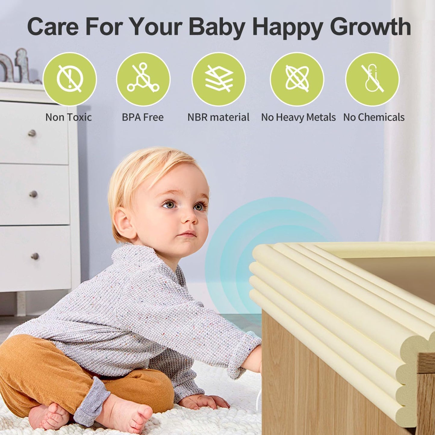 Baby Proofing Wall Corner Protector,Edge Guard Corner Protector,6.56ft Thinken Soft Corner Protectors Pre-Taped Soft Rubber Foam Edge Cushion for Furniture (Brown-L, 6.56Ft x 7.8" W x 0.47" Th)