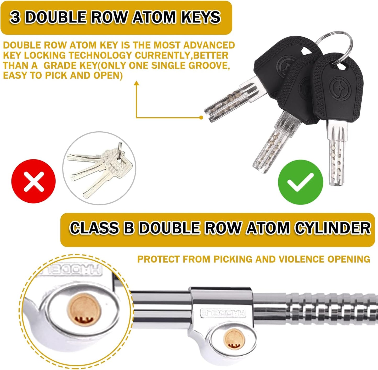 Tevlaphee Universal Steering Wheel Brake Lock Anti-Theft Retractable Double Hook Car Clutch Pedal Lock for Car Truck SUV Van Security with 3 Keys