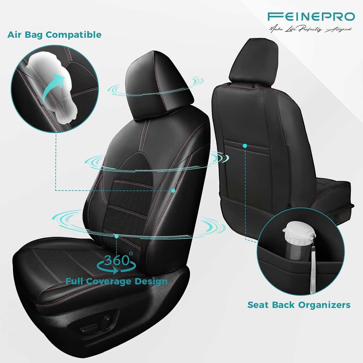 for Toyota Camry Seat Covers Hybrid LE SE 2018 2019 2020 2021 2022 2023 2024 - Custom Car Seat Covers Full Set, Leather Seat Cover for Cars, Waterproof Breathable Cushion Protectors Black Red