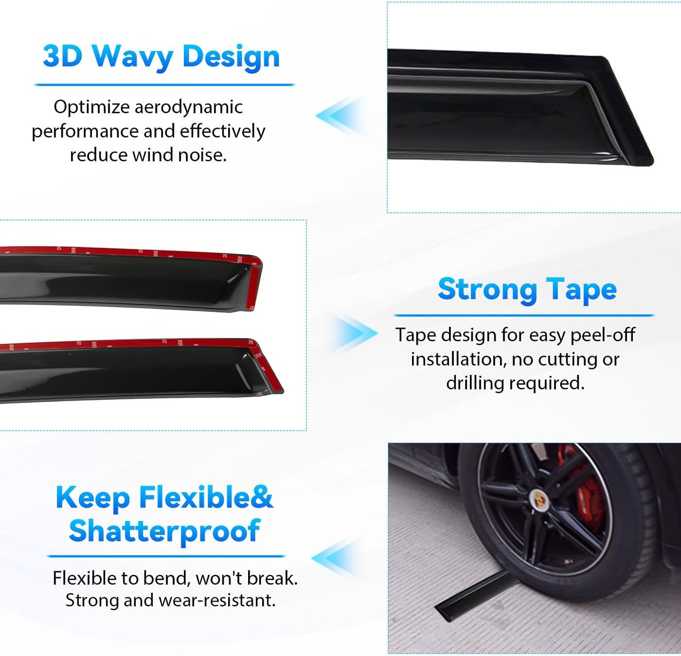 4pcs Front+Rear Smoke Tint Sun/Rain Guard Compatible with 2014-2024 Jeep Cherokee Outside Mount Tape-On Vent Window Visors
