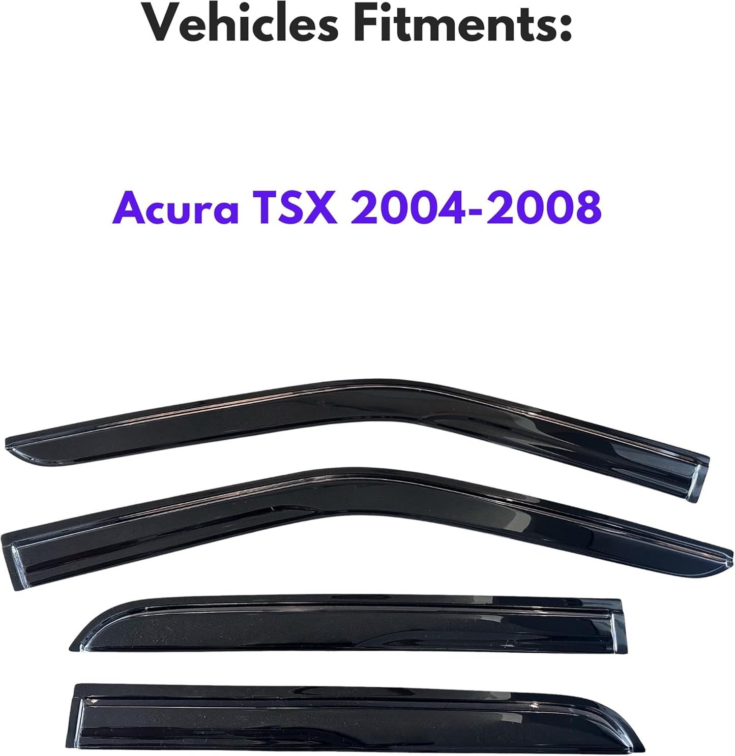 KPY Window Visor Compatible with Acura TSX 2004-2008, 4PC Rain Guard Side Window Vent Deflectors Tape-On Mugen Style, 2004 2005 2006 2007 2008