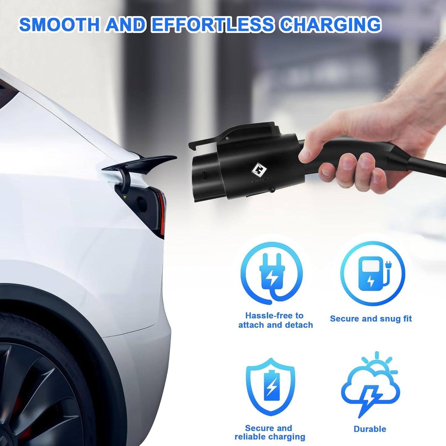 Tesla to J1772 Adapter, for All J1772 EV, 80A 250V Max, Portable and Outdoor EV Adapter, for Tesla High Powered Connectors, Destination Charger, Mobile Charger, Wall Charger, (Black)
