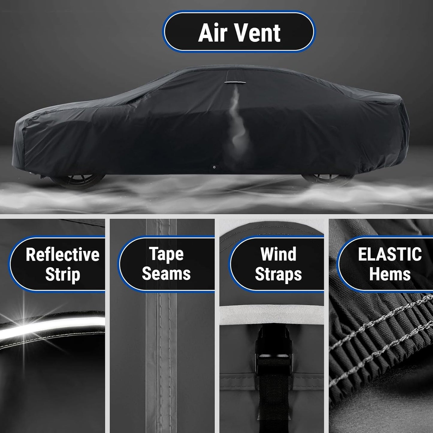 iCarCover Custom Car Cover for Chevy Bel Air Wagon (1971-1975) Waterproof All Weather Rain Snow UV Sun Protector Full Exterior Indoor Outdoor Car Cover (Stripe - Black/Red)