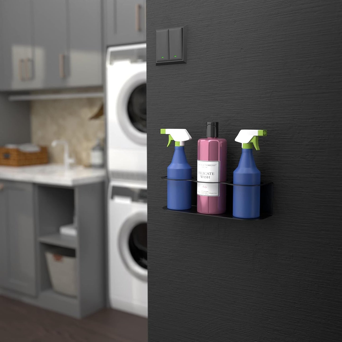 Koova 3 All-Purpose Spray Bottle Holder | Easy Install Wall Mount Hardware Included | Heavy-Duty Powder Coated Steel Storage Rack for Garage And Home | Craft Workspace Paint Bottle Organizer USA Made