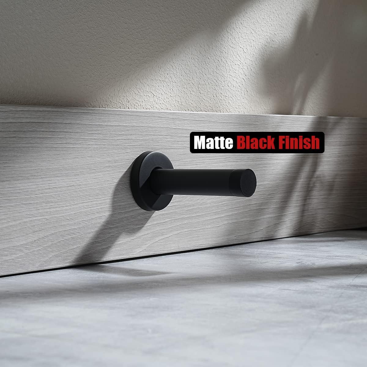 JQK Door Stopper Black, 304 Stainless Steel Thicken 1mm Sound Dampening Door Stop Bumper Wall Protetor 10 Pack, Matte Black, DSB5-PB-P10