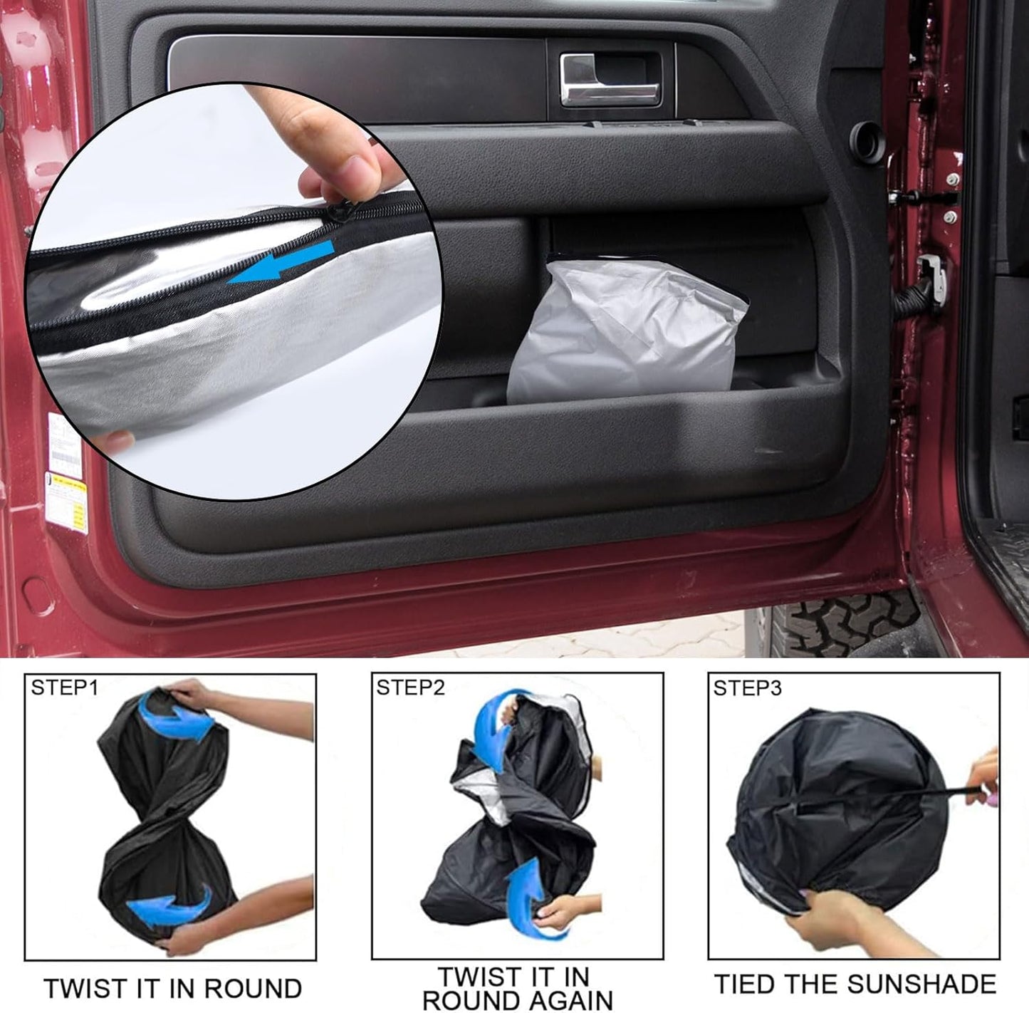2024 Upgrade Front Windshield Sunshade fit for Ford F150 2009-2014 Foldable Car Shade 240T Reflective Polyester Ford F-150 Lariat King Ranch Platinum XL XLT Limited Raptor Accessories |Keep Cool|