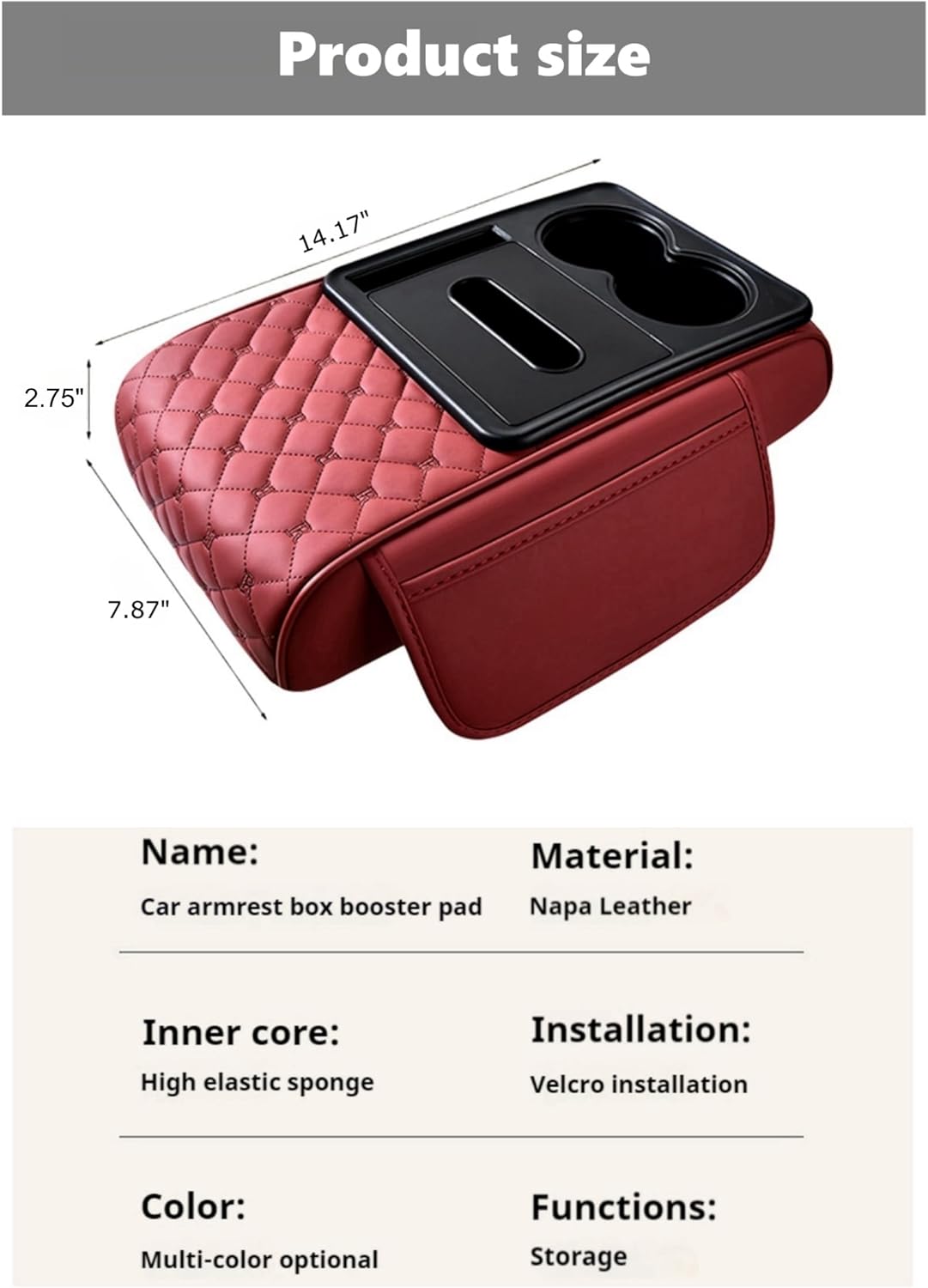 Center Console Cover Organizer, 5-in-1 Arm Rest Cover for Car with Cup Holder & Storage Pocket & Tissue Holder, Armrest Cover Cushion Pad, Grid, Grey