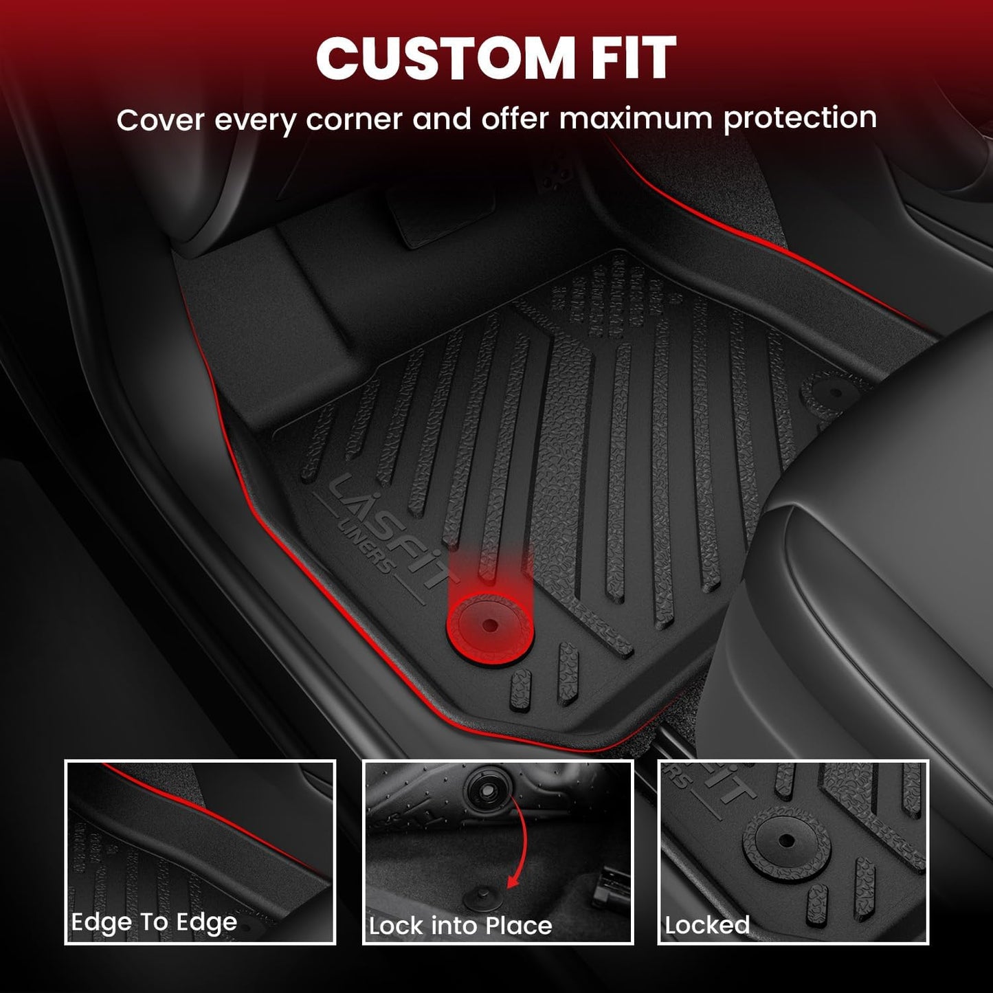 LASFIT Floor Mats & Cargo Liner for Chevrolet Malibu 2013-2015/Malibu Limited 2016 Only, All Weather TPE Custom Fit Floor Mats for Cars, 1st and 2nd Row Car Floor Mats for Malibu Accessories Black