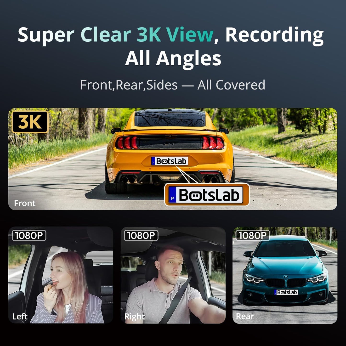3K 4 Channel Dash Cam, 560° All-Sides View, Front and Rear Inside Car Camera with 3.18”Touch Screen, Dash Camera 24/7 Parking Mode, Built-in GPS 5.8G WiFi Night Vision Voice Control, Free 128GB Card