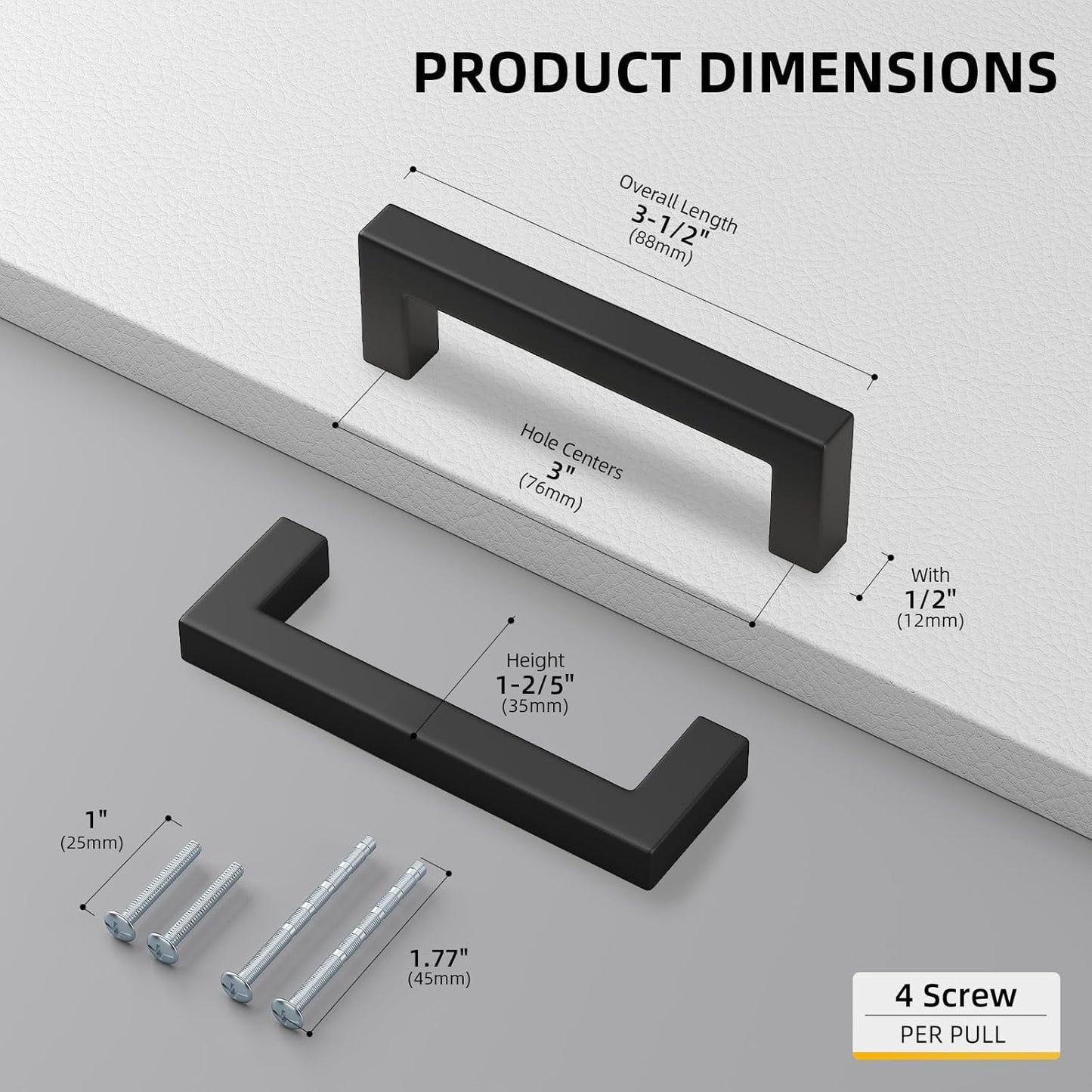 goldenwarm 35 Pack 3 INCH Black Square Bar Cabinet Pull Drawer Handle Stainless Steel Modern Hardware for Kitchen Bathroom Cabinets Cupboard - Center to Center 3in (76mm) Matte Black Drawer Pulls