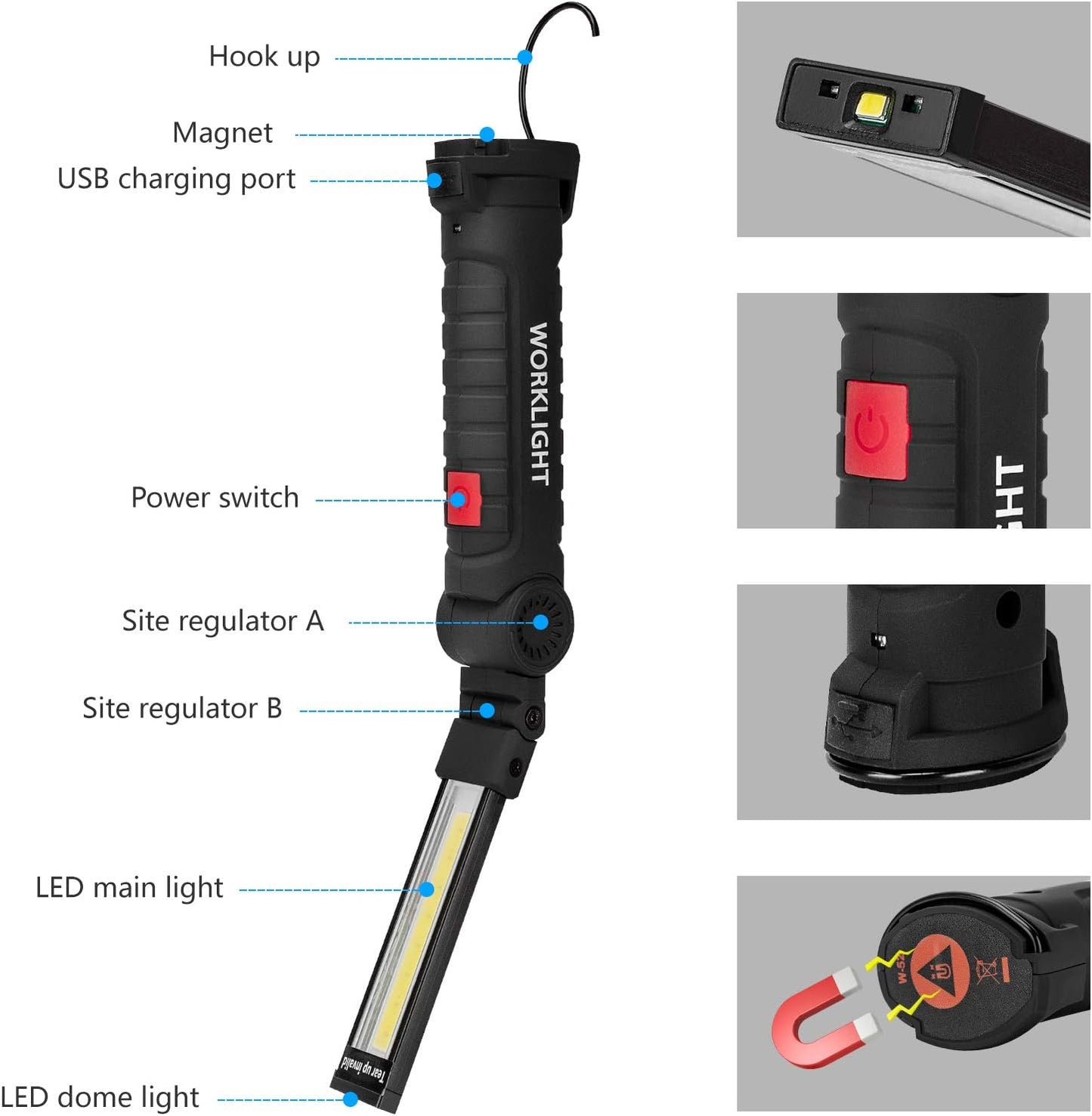 Tool Gifts for Men 2Pack Rechargeable LED Work Lights with Magnetic Base, 360° Rotation,Versatile Lighting for Repairs, Outdoors,Christmas Gifts,Stocking Stuffers Mens Gifts