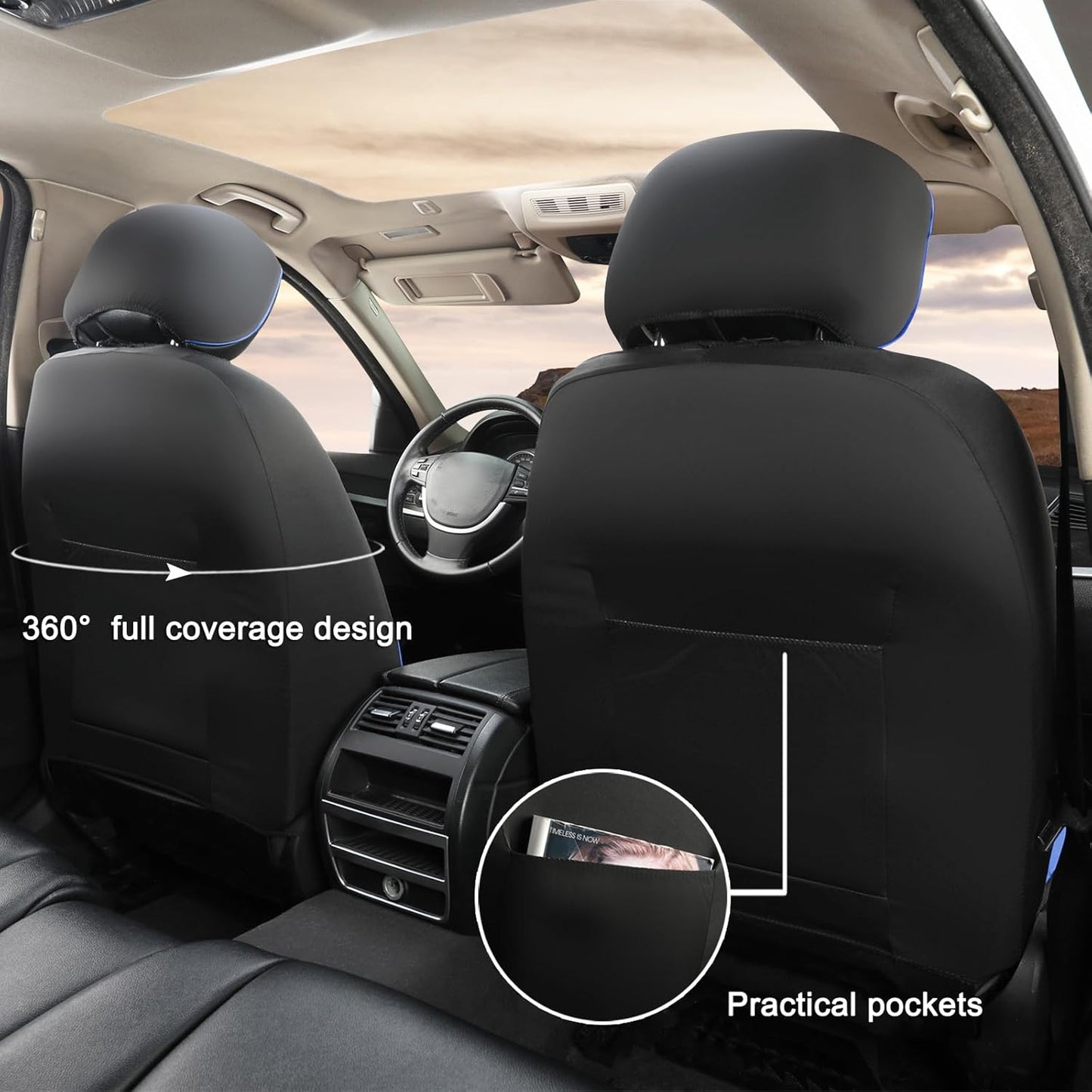 GIANT PANDA Fit Subaru Outback Forester Crosstrek Legacy Impreza Front Car Seat Cover, 3D Air Mesh Breathable Seat Protector, Bule+Black（2-Pack