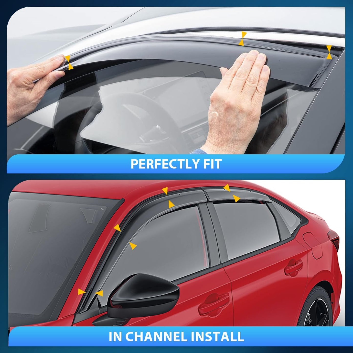 Nilight Durable in Channel Rain Guards for Honda Civic Hatchback HB LX Sport Touring EX-L 2022 2023 2024 Window Deflectors, Vent Window Visors-4pcs