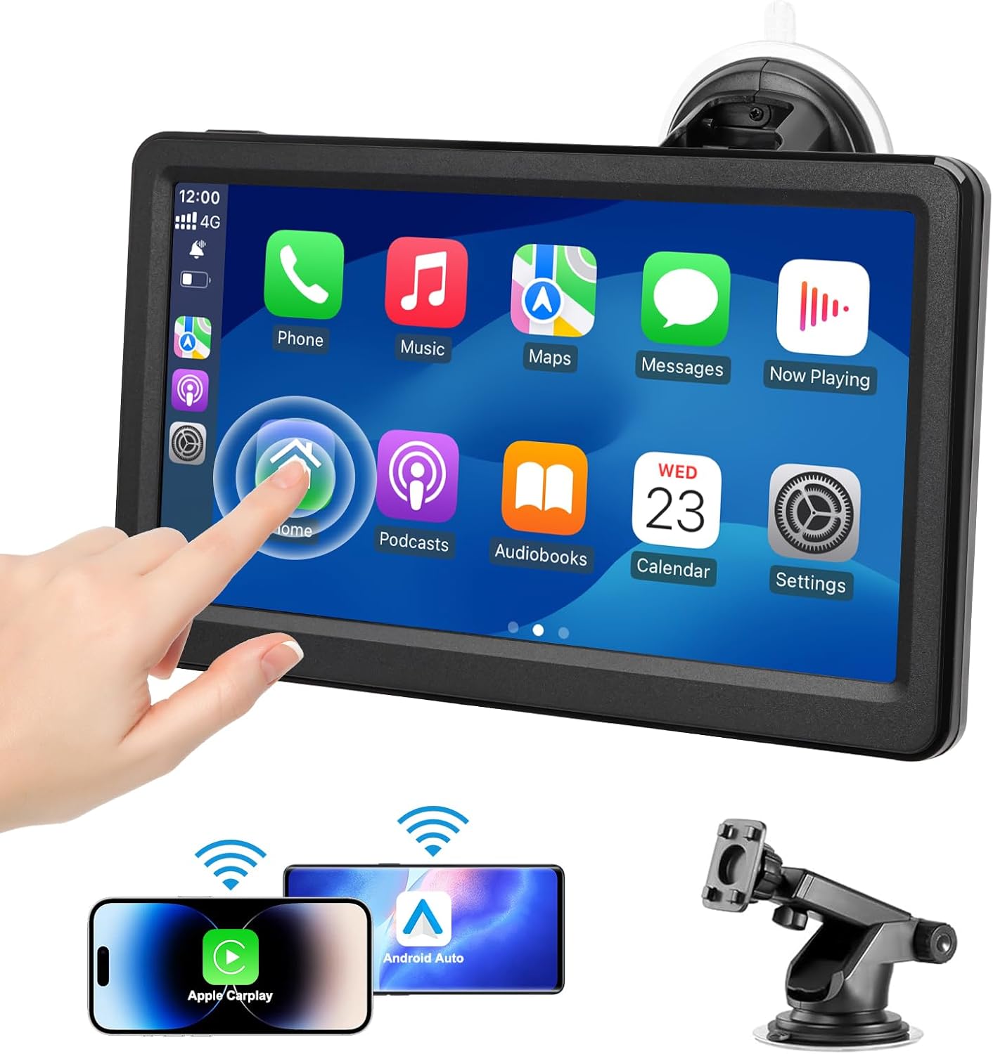 Wireless Carplay Screen for Car, 7" HD Touch Screen Portable Car Stereo for Carplay & Android Auto, Pantalla para Carros with Bluetooth, AUX, FM Transmitter, Voice Control