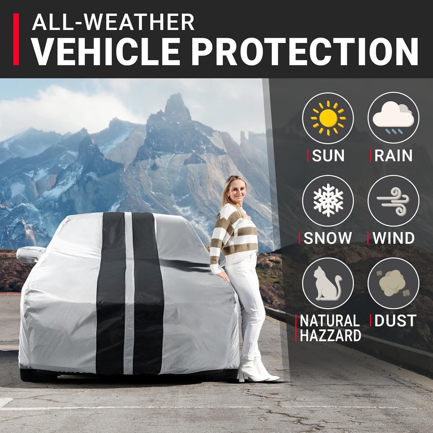 iCarCover Custom Car Cover for Pontiac Sunfire Sedan, Convertible (1995-2002) Waterproof All-Weather Rain Snow UV Sun Protector Full Exterior Indoor Outdoor Car Cover (Stripe - Gray/Black)