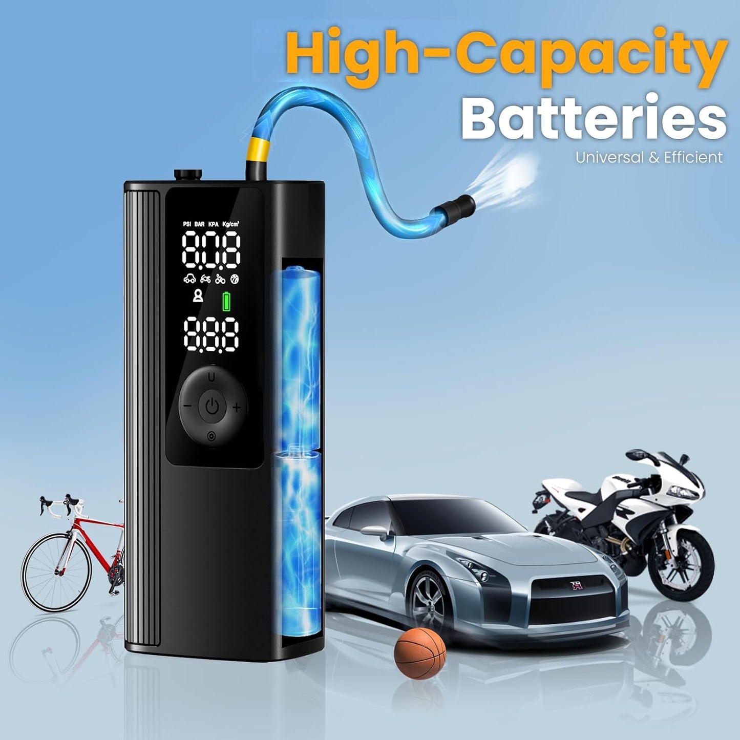 Tire Inflator Portable Air Compressor, Cordless Air Pump for Car Tires with Digital Pressure Gauge, 150 PSI Fast Tire Inflator for Car, Motorcycle, Bicycle - LED Light and Auto Shut-Off