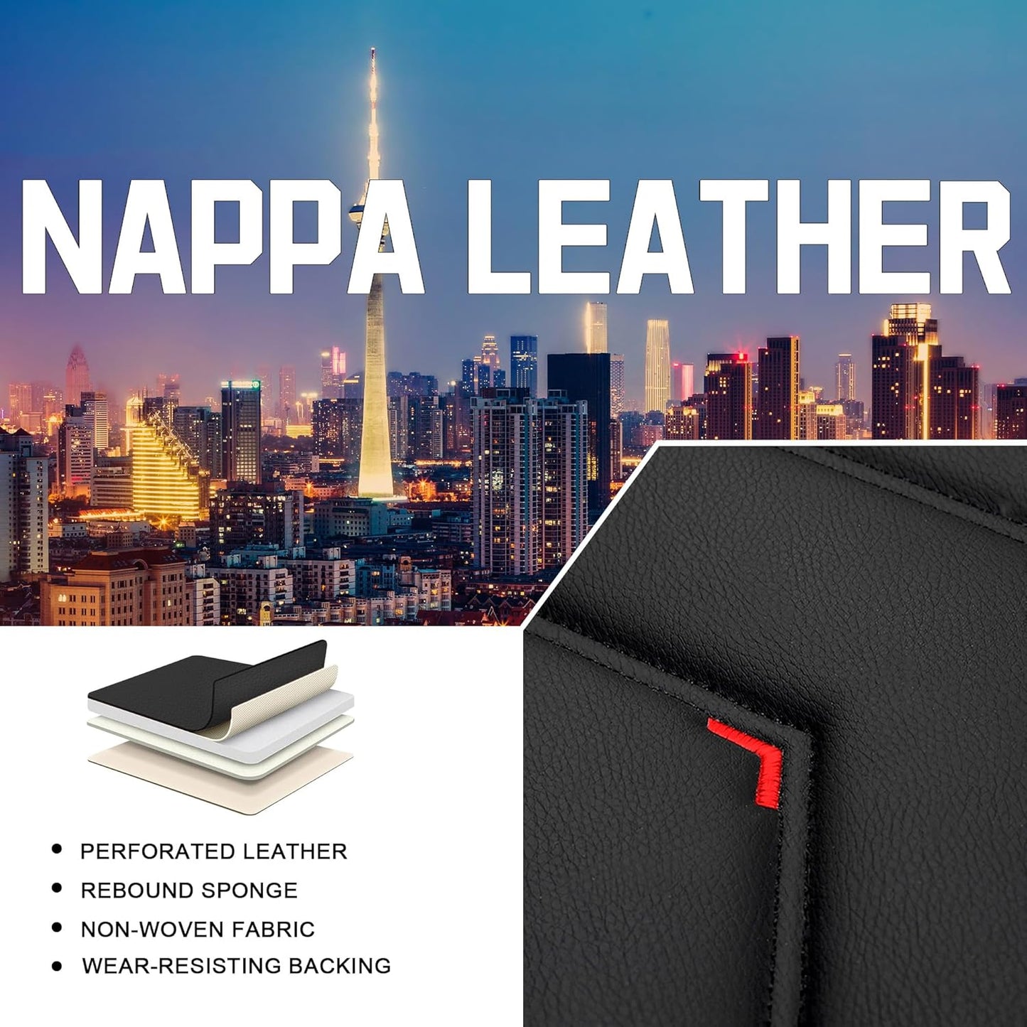 Car Seat Covers for Chrysler Pacifica 2004-2025, Stylish Sport Seat Cover, Premium Nappa Leather Car Seat Cover. Automobile Seat Covers Sets.(Luxury 2 Seats/Black)