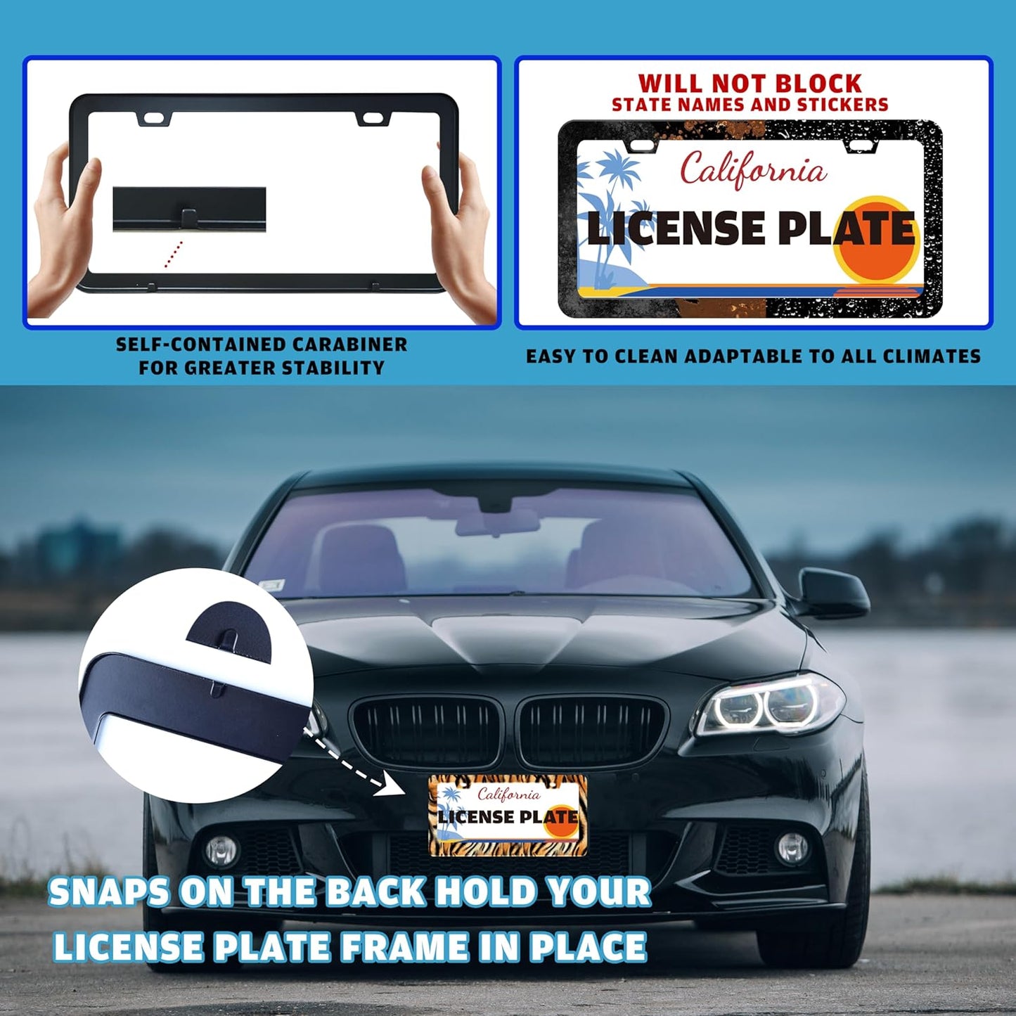 Tiger License Plate Frame Funny Tiger Skin Stripe License Plate Holder for Front or Rear Car Tags Reusable Durable Stainless Steel Car Decoration with Screws 6.3 X 12.2 Inch for Men Women