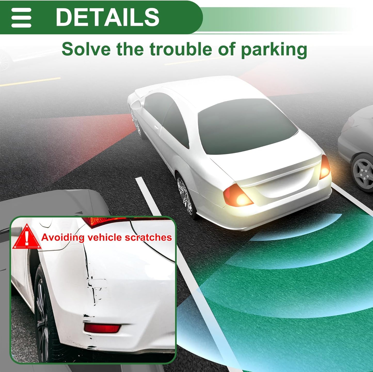 Motoforti Car Auto Vehicle Reverse Backup Radar System Reverse Parking Sensors Sound Warning Alarm Buzzer Reminder Distance Detection White 8 Parking Sensors