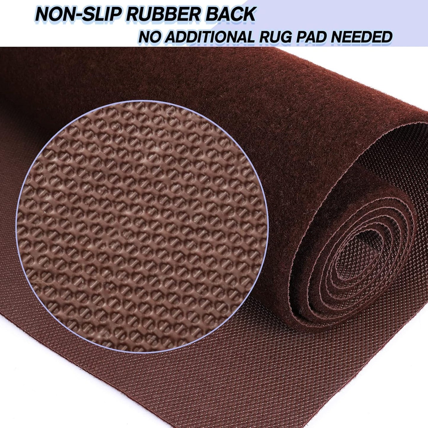 Custom Size Backed Non-Slip Area Rugs Runner, Easy Clean, Waterproof Runner Rugs for Hallway Entryway, Kitchen, Laundry, 3FT x 33FT, Brown