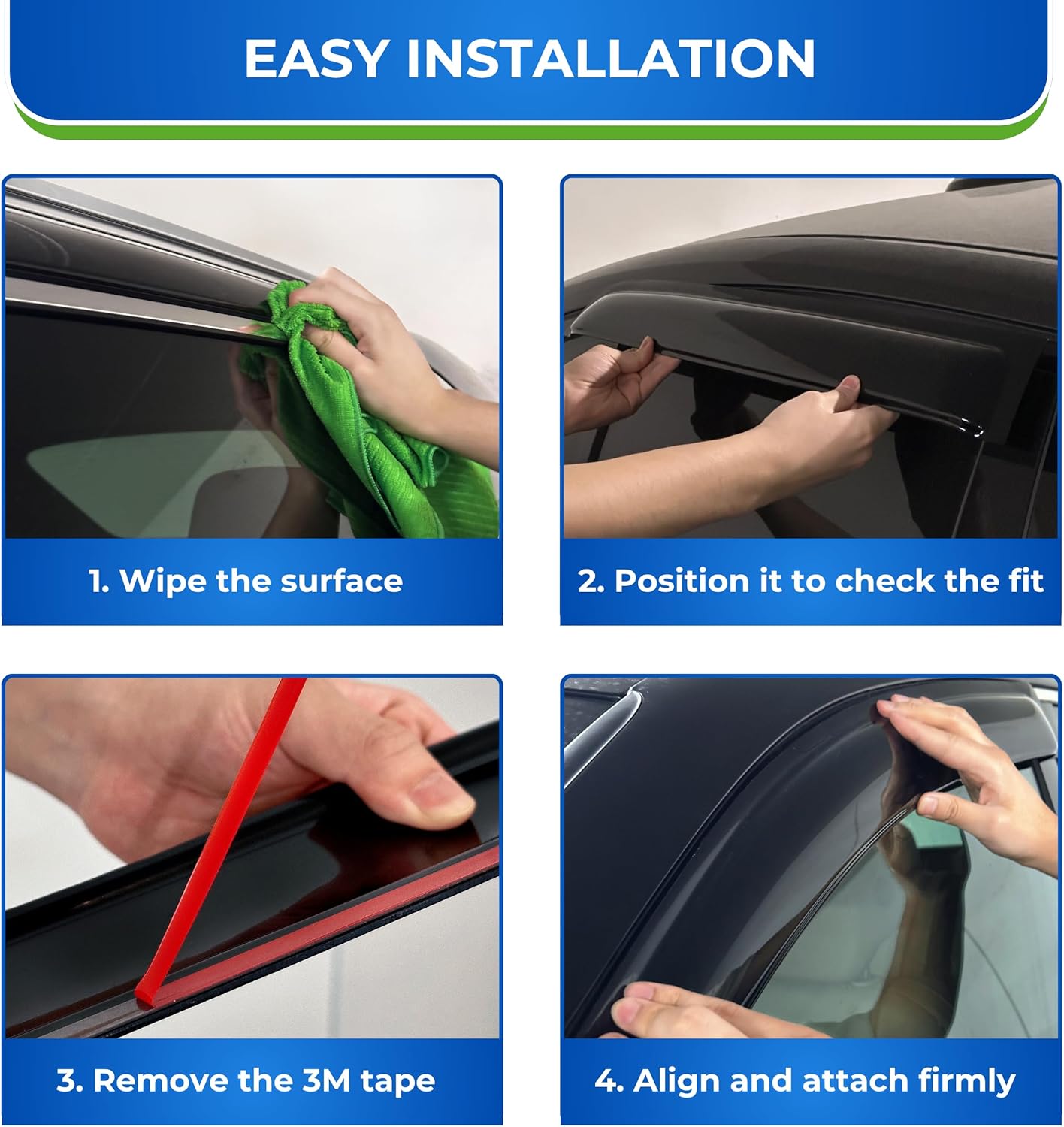 KPY Window Visors Compatible with Mitsubishi Mirage G4 Sedan 2024, 4PC Rain Guard Side Vent Deflectors Tape-On Style, 2024 (Sedan Only)
