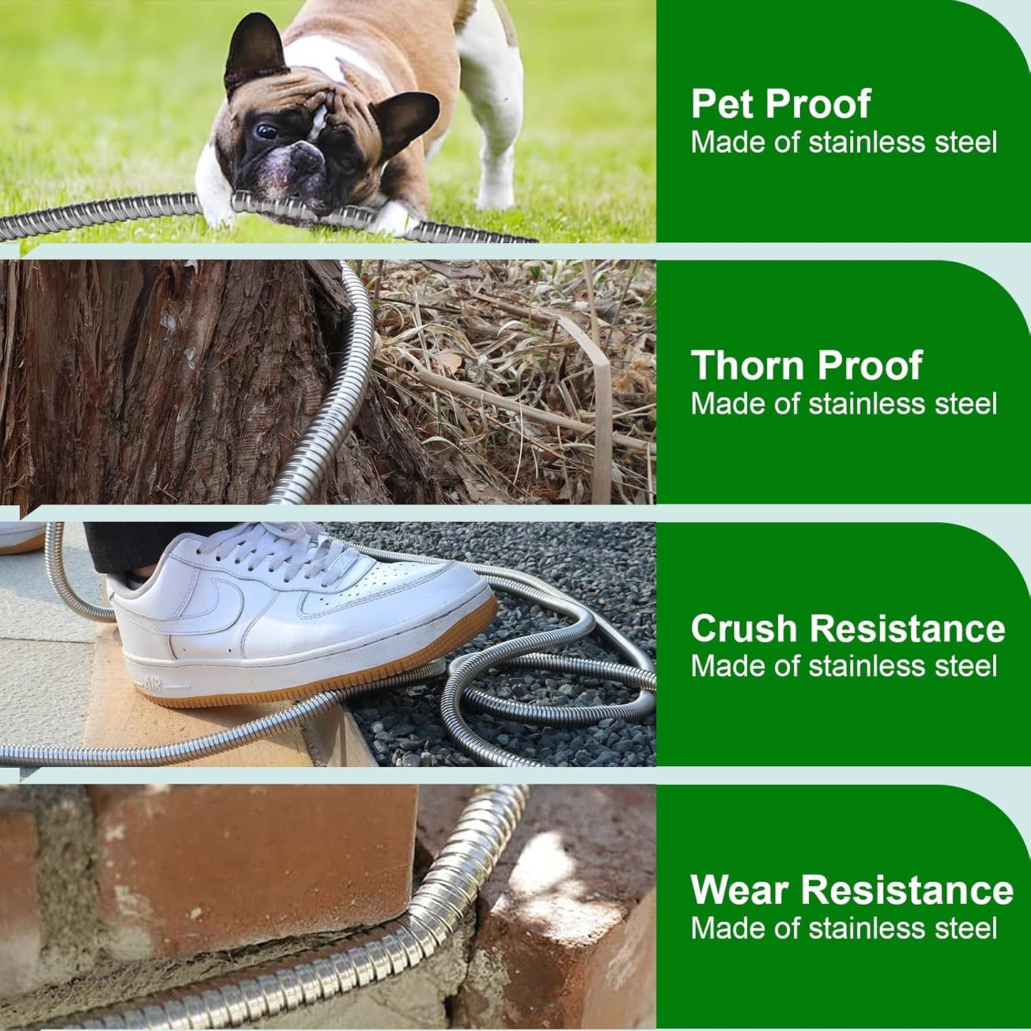 Metal Short Garden Hose 6 ft, 8 ft, 12 ft Flexible Stainless Steel Garden Hose 15 ft, 30 ft, 50 ft Heavy Duty Water Hose Flexible Water Hose (12FT)