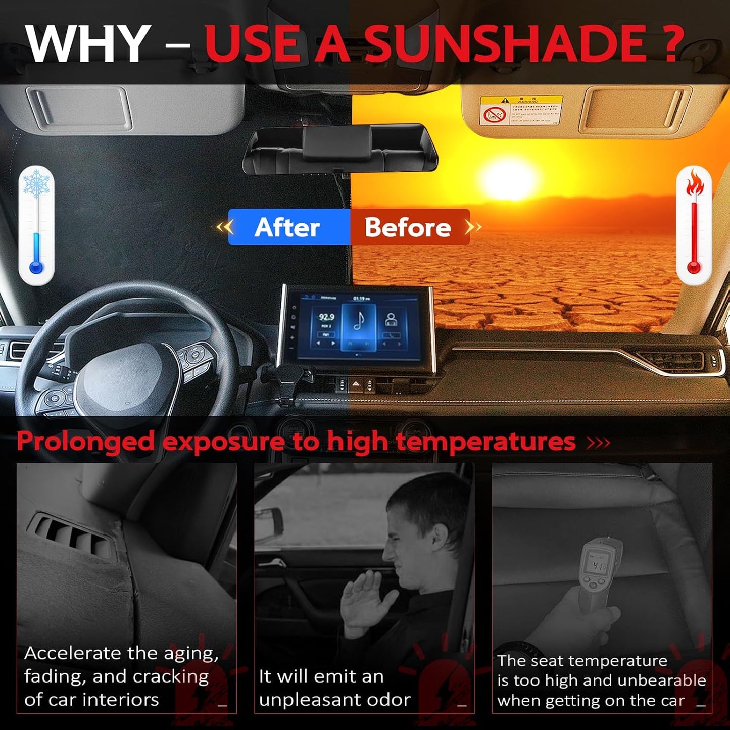 KAYZT Windshield Sun Shade for 2023-2025 Toyota Prius Foldable Sunshade Front Window Custom Fit Car Accessories