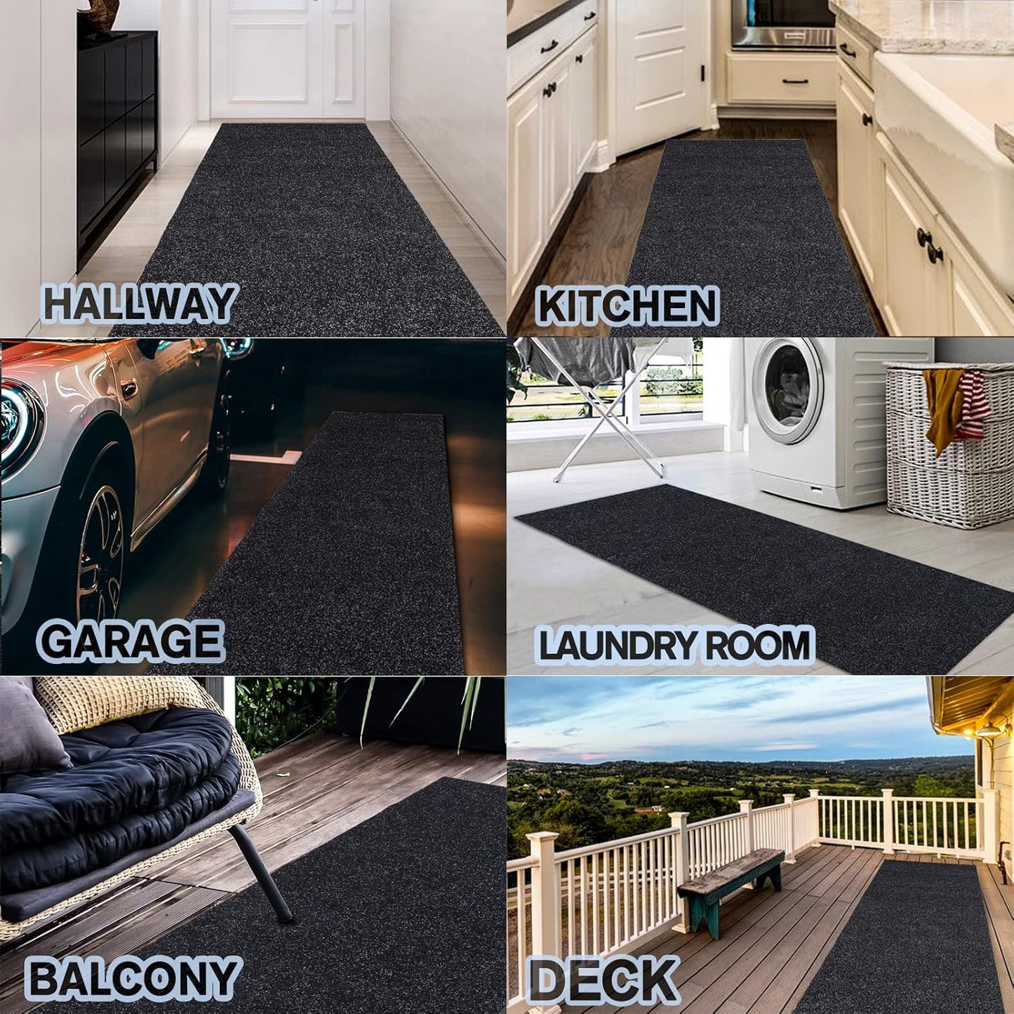 Custom Size Backed Non-Slip Area Rugs Runner, Easy Clean, Waterproof Runner Rugs for Hallway Entryway, Kitchen, Laundry, 3FT x 20FT, Black