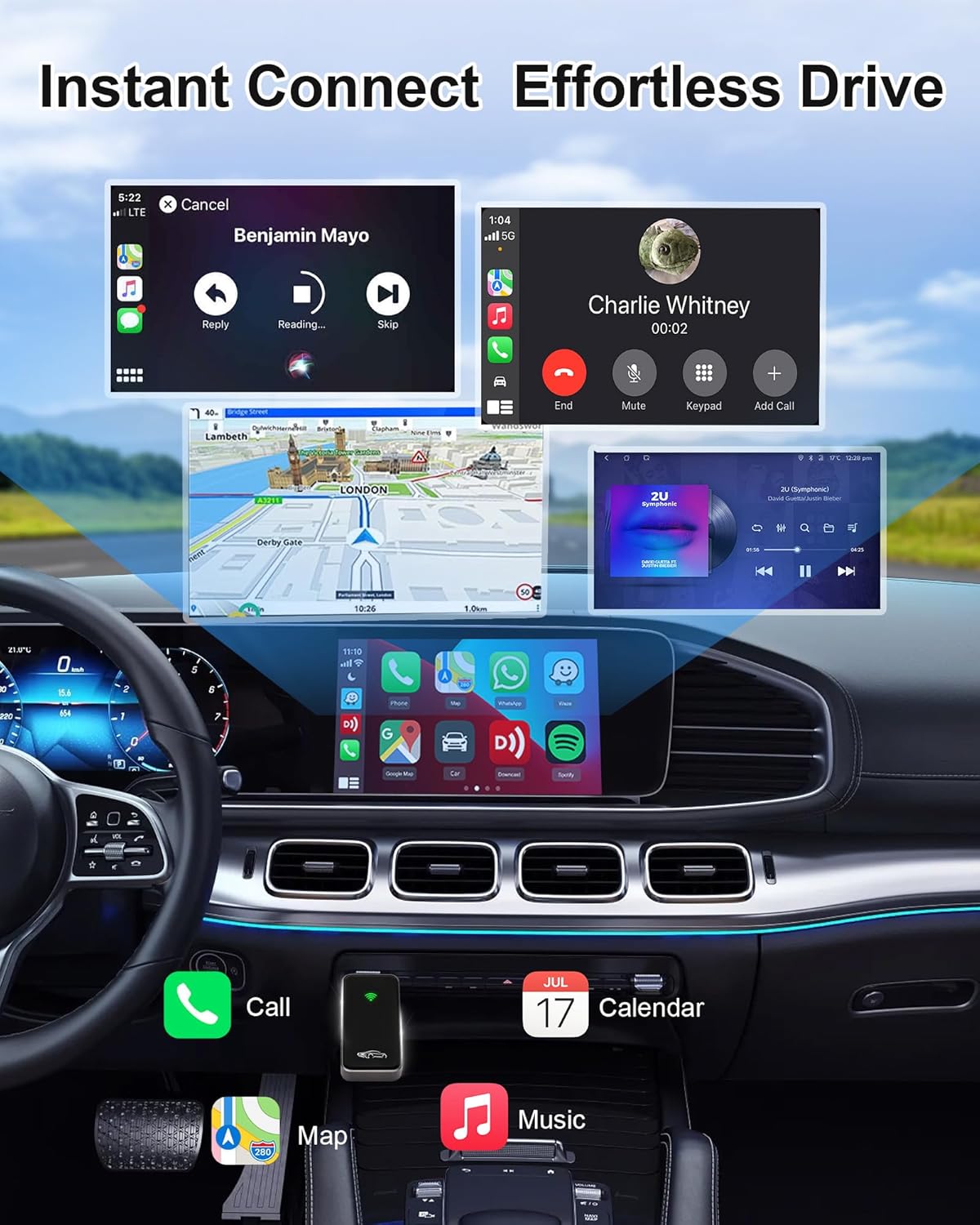 Wireless CarPlay Adapter for iPhone 6+,2025 Upgraded Mini Carplay Wi-Fi 6, 5.8GHz Low Latency Convert Wired to Wireless Car Play Adapter for Apple, 2016+ Cars