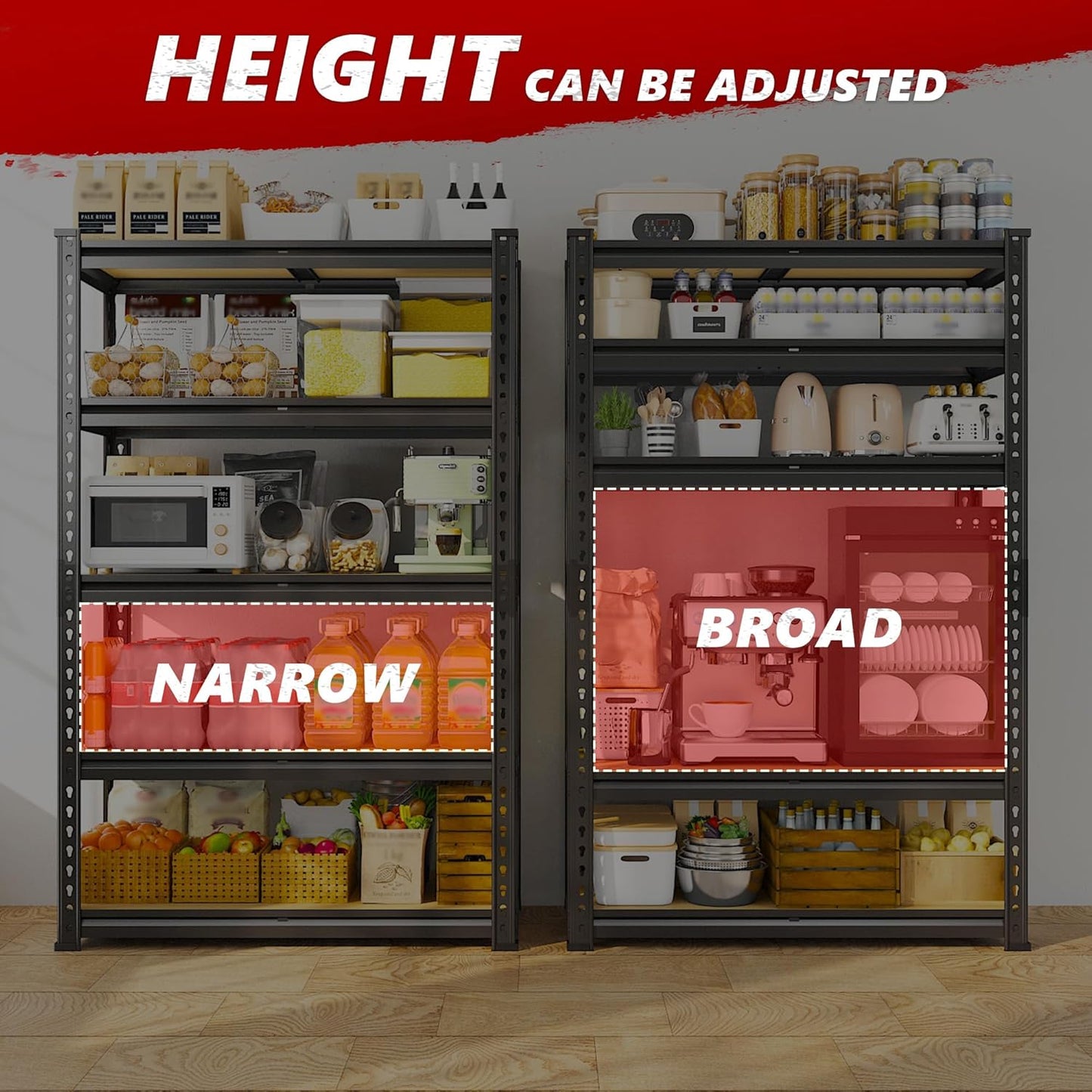 REIBII 2020LBS Storage Shelves 5 Tier Garage Shelving Heavy Duty Adjustable Garage Shelves, Utility Rack Shelf, Shelving Units for Storage Warehouse Pantry Closet, 35.5" W x 11.9" D x 72" H, 3 Pack
