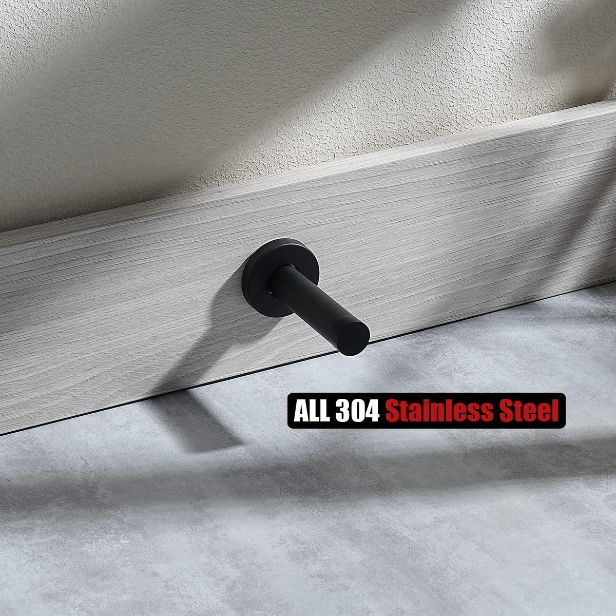 JQK Door Stopper Black, 304 Stainless Steel Thicken 1mm Sound Dampening Door Stop Bumper Wall Protetor, Matte Black, DSB5-PB