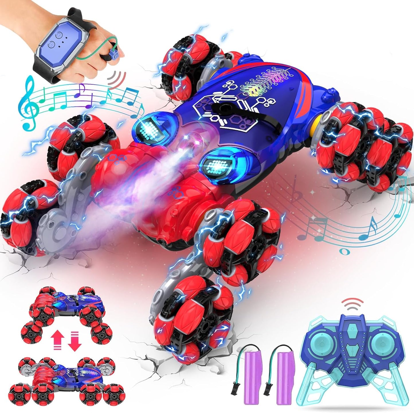 Remote Control Car, 8WD Gesture Sensing RC Car, 2.4GHz RC Stunt Cars Boys Toys with Spray & Light, Hand Controlled Toys Gift for Kids Boys Age 8 9 10 11 12 Year Old