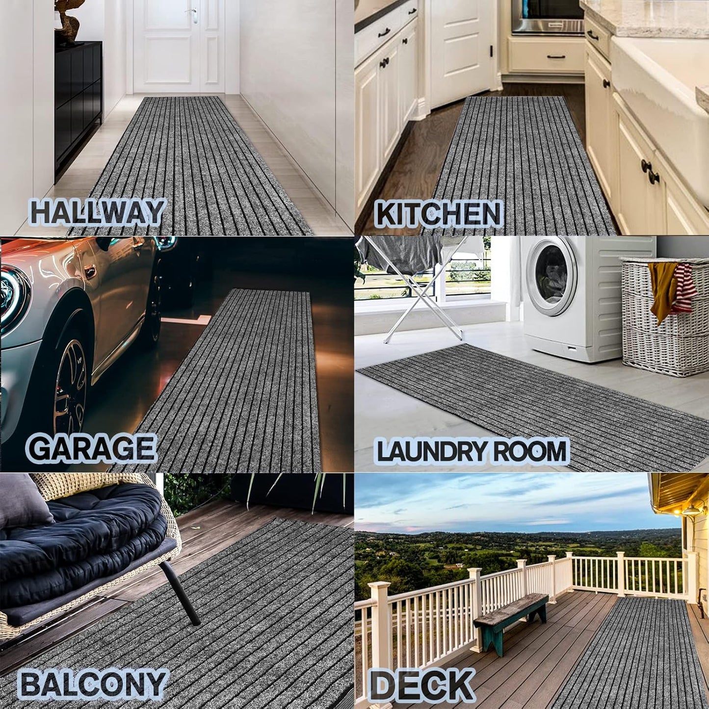 Custom Size Backed Non-Slip Area Rugs Runner, Easy Clean, Waterproof Runner Rugs for Hallway Entryway, Kitchen, Laundry, 3FT x 3FT, Gray Stripe
