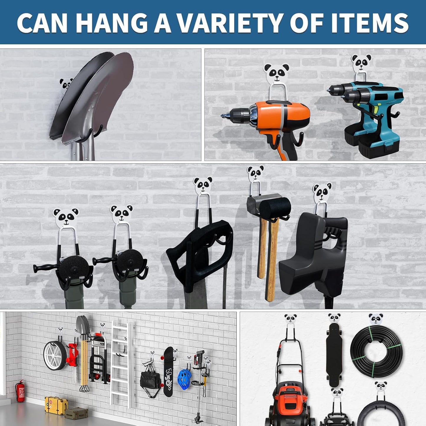 GPANDAG 8-Pack Heavy Duty Garage Hooks, Anti-Slip Coating Utility Hooks for Hanging Ladder, Yard Tools, Bicycle, Hose