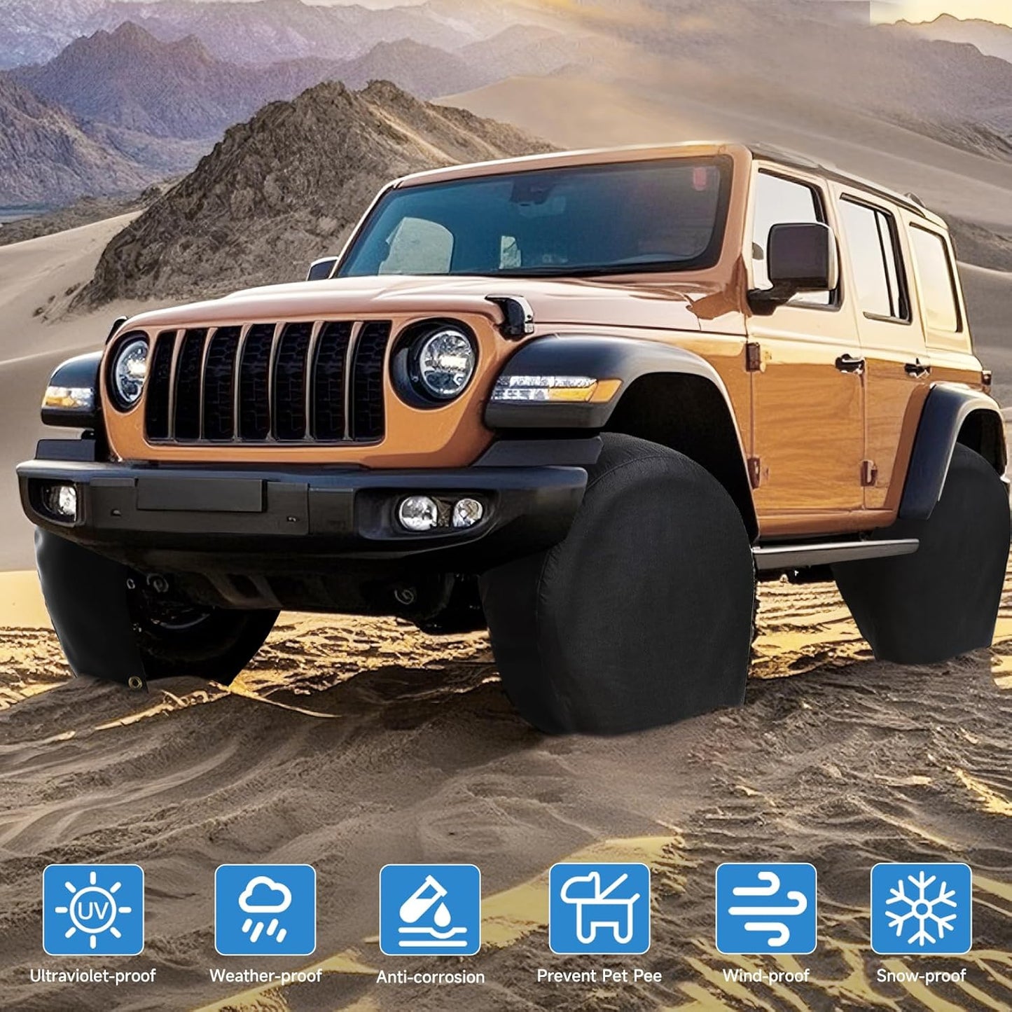 Rough Tire Covers 4 Pack, Waterproof Vinyl Wheel Protectors with Lining for RV, Trailer, Camper, Motorhome, SUV, Car, Universal Fits Tire Diameters 40-42 inches, Black