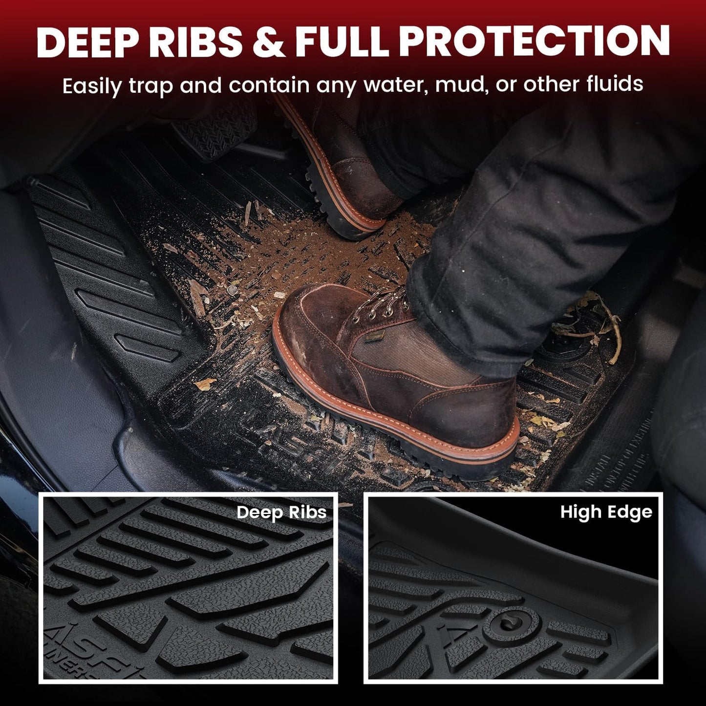 LASFIT Floor Mats for Ford Maverick 2022-2025(for Gasoline Models Only) All Weather Car Floor Pretoctor TPE Truck Liners for Ford Maverick Gas, 1st & 2nd Row Black