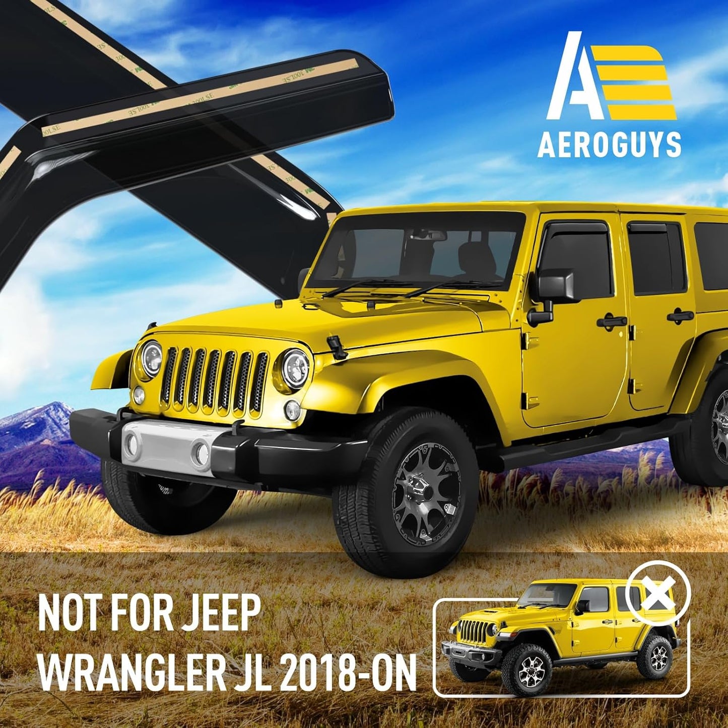 Extra Durable Window Deflectors in-Channel Window Visors Rain Guards Fit for Jeep Wrangler JK 2007-2018, Sun Visors, Wind Vent for Shades, Exterior Car Accessories - 4pcs. AG0263