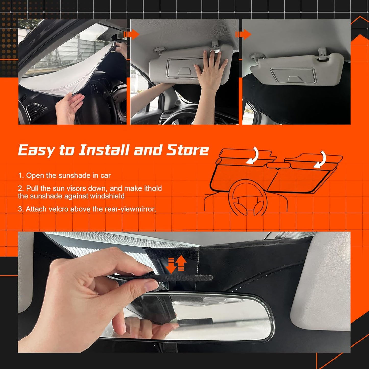 Custom Fit Windshield Sun Shade for Honda Passport 2019-2025 - Full Coverage, 210T Reflective Fabric, Double-Layer Design - Blocks 99% UV Rays, Keeps Car Cool, Easy to Install and Store