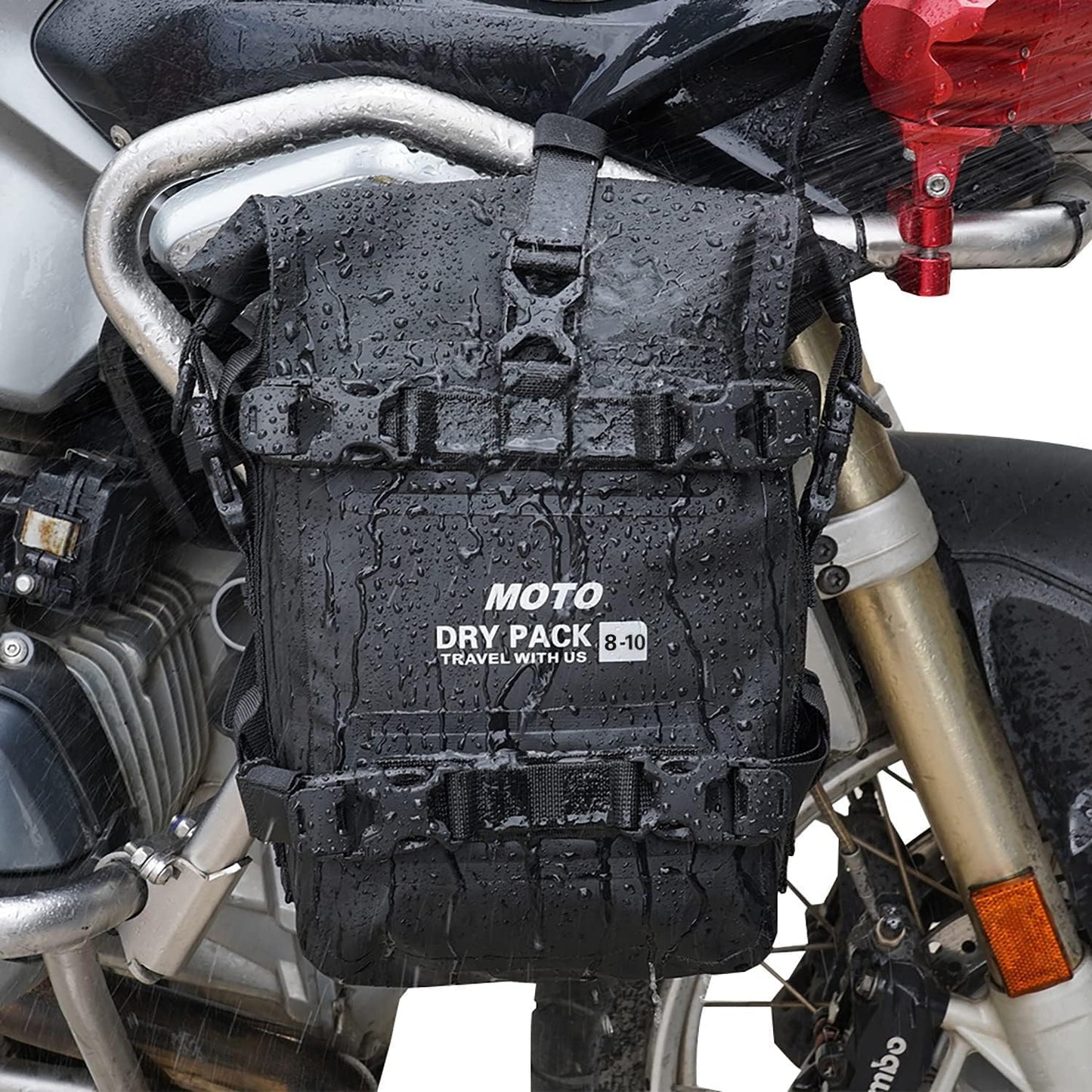 Motorcycle Tail Bag Front Bumper Bag, 10L Roll-top Waterproof Motor Saddle Panniers Luggage Bags for Motorcy-Black(10L)