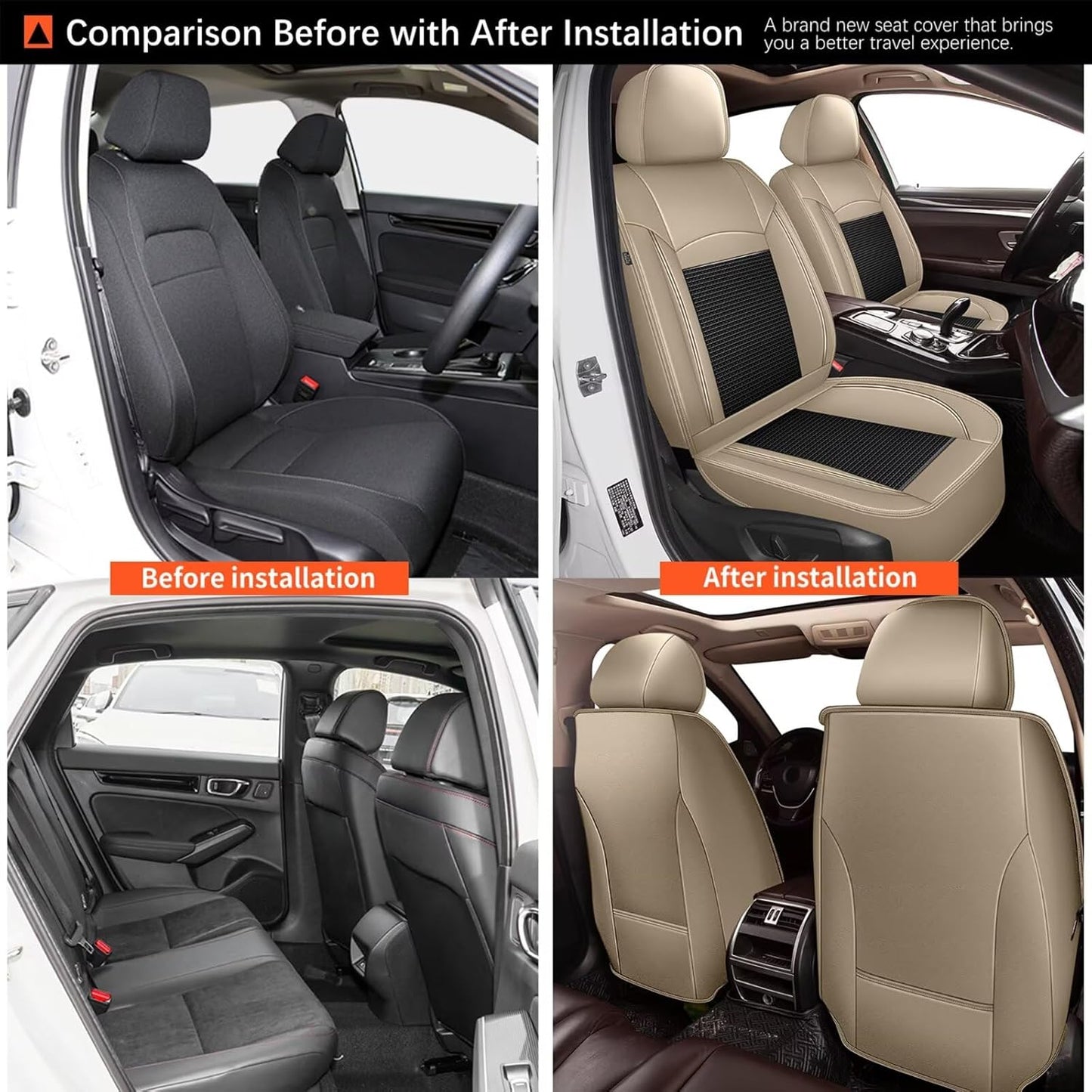 2 Front Seat Covers Fit for Toyota Camry 2012-2023 2024 2025: Car Seat Covers Leather Waterproof Ice Silk Breathable Car Seat Cushion Protector (2 Seats, Black & Beige)
