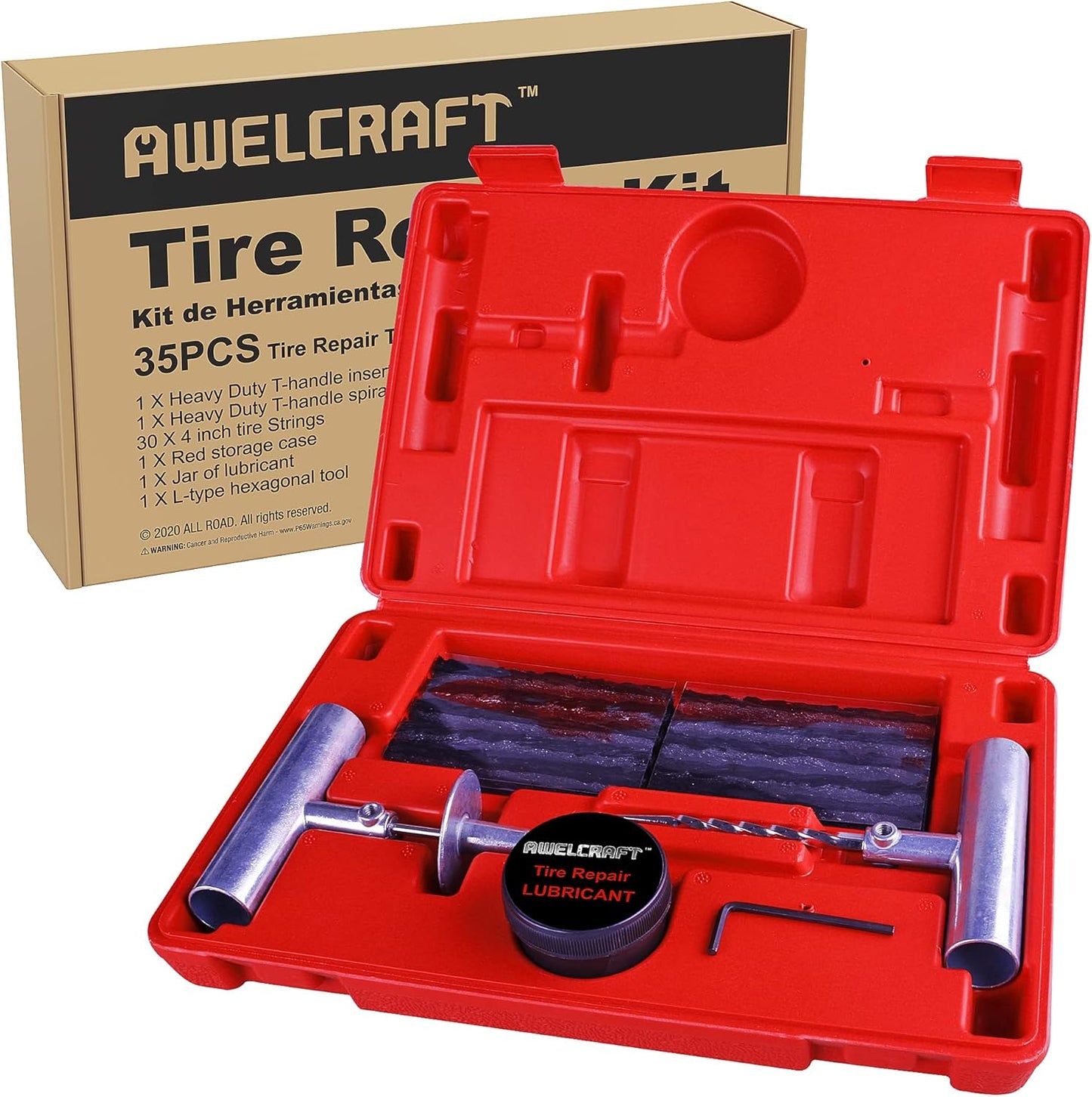 35-Piece Universal Heavy Duty Tire Plug Kit to Fix Punctures and Plug Flats, Ideal for Cars, Trucks, Motorcycles, ATV, with Storage case
