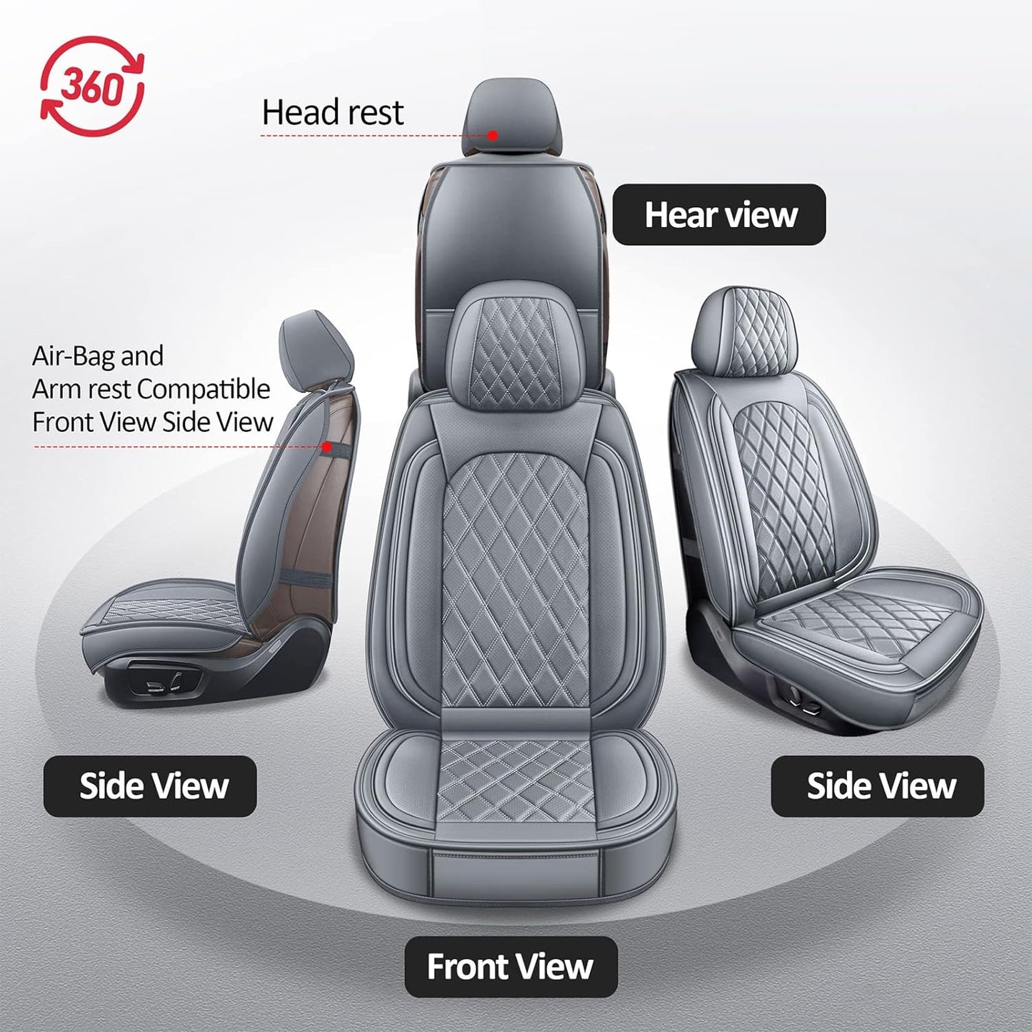 MIROZO 2PCS Ram Seat Cover,Front Seat Covers for Dodge Ram Truck Accessories Compatible with 2009-2025 RAM 1500 2500 3500 Pickup Crew Quad Cab (2PCS Front,Gray)